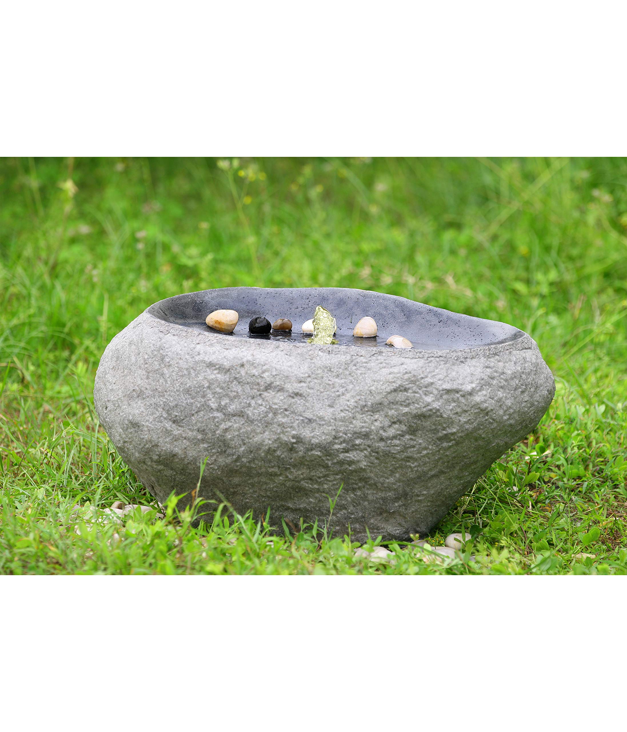 Dehner Gartenbrunnen Rock LED Findling 60cm grau Polyresin
