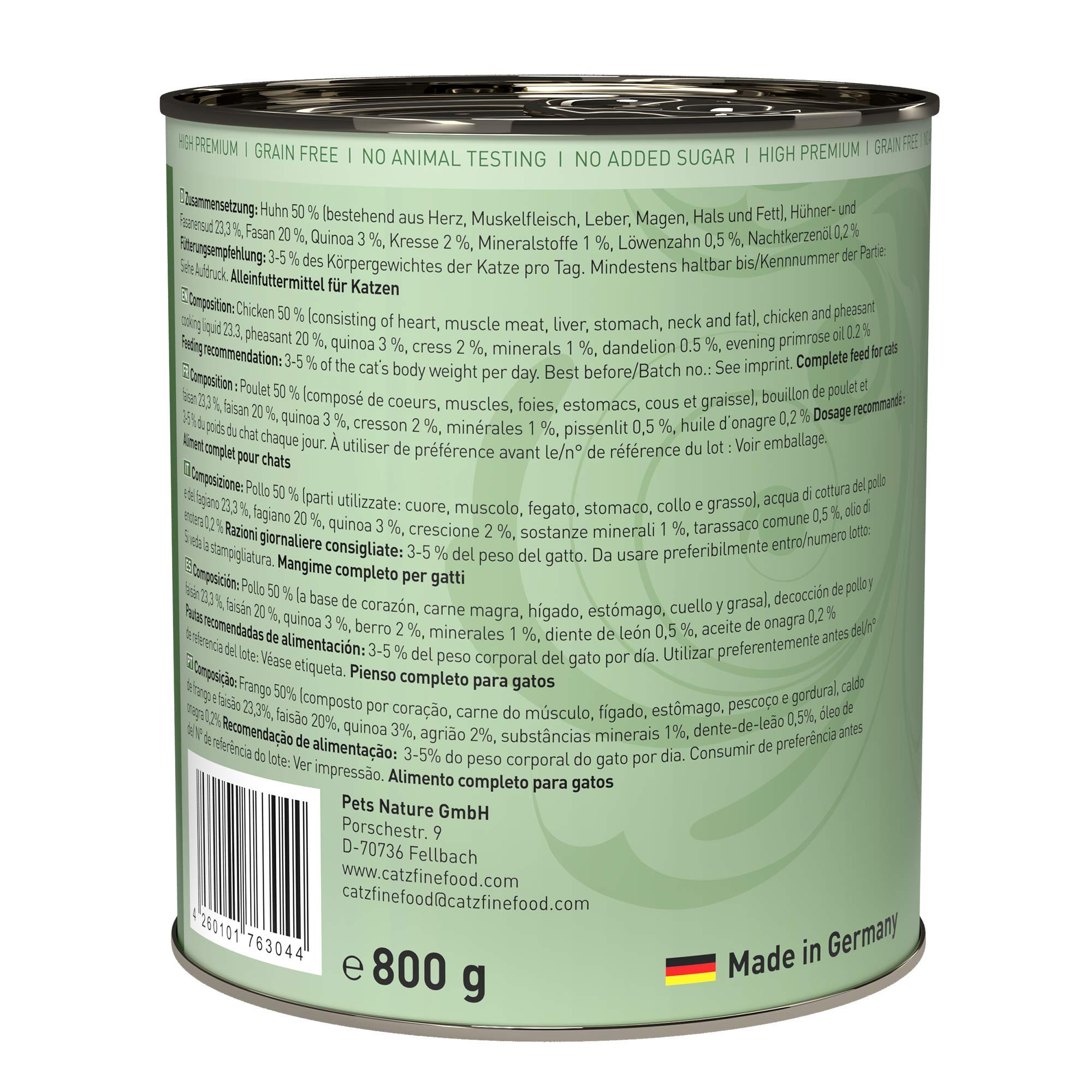 catz finefood N°15 Huhn & Fasan Nassfutter 6x800g getreidefrei