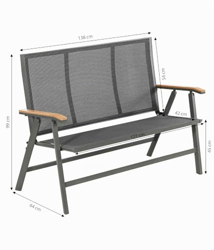 Dehner Colmar Klappbank 2-Sitzer grau 128 cm Teakholz