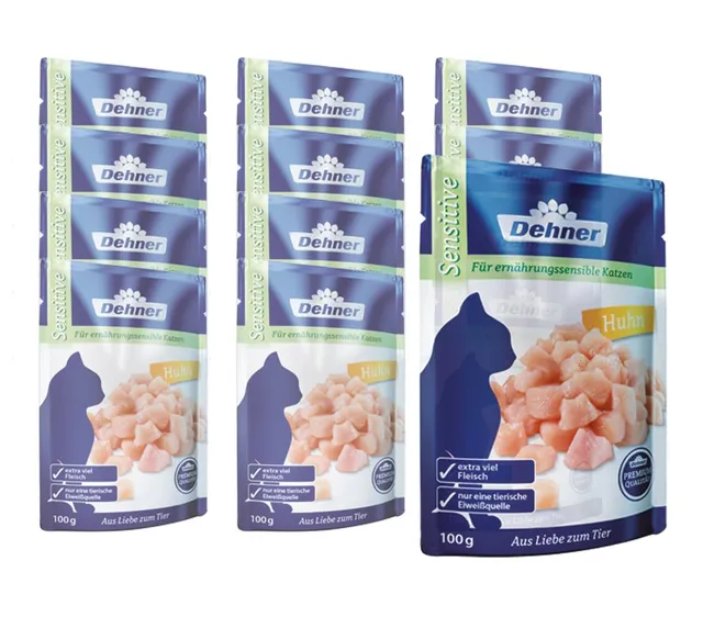 Dehner Premium Sensitiv Katzennassfutter Huhn 12x100g Single-Protein