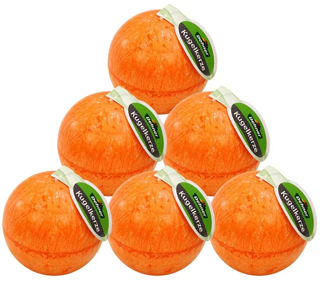 Dehner Kugelkerze 6er Set Ø 8 cm Stearin orange rustikal