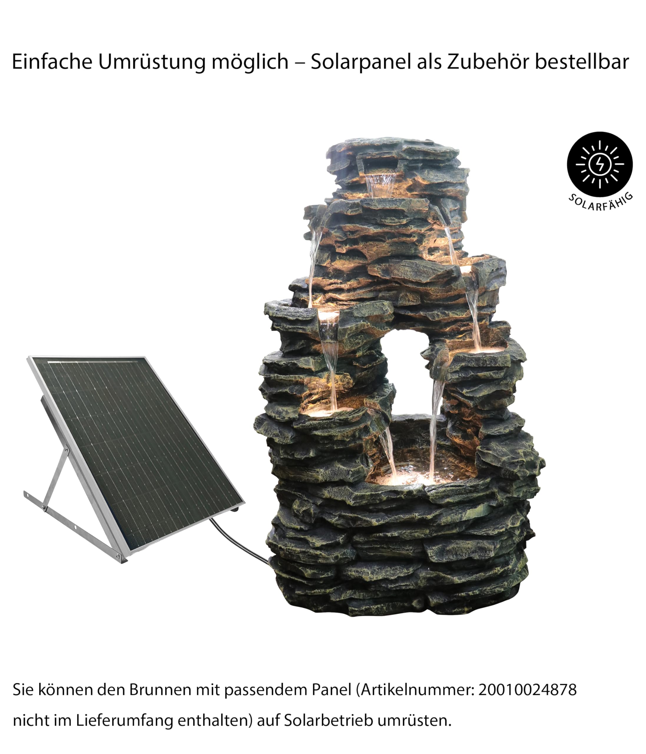 Dehner Salto Gartenbrunnen grau 99 cm LED Steinoptik