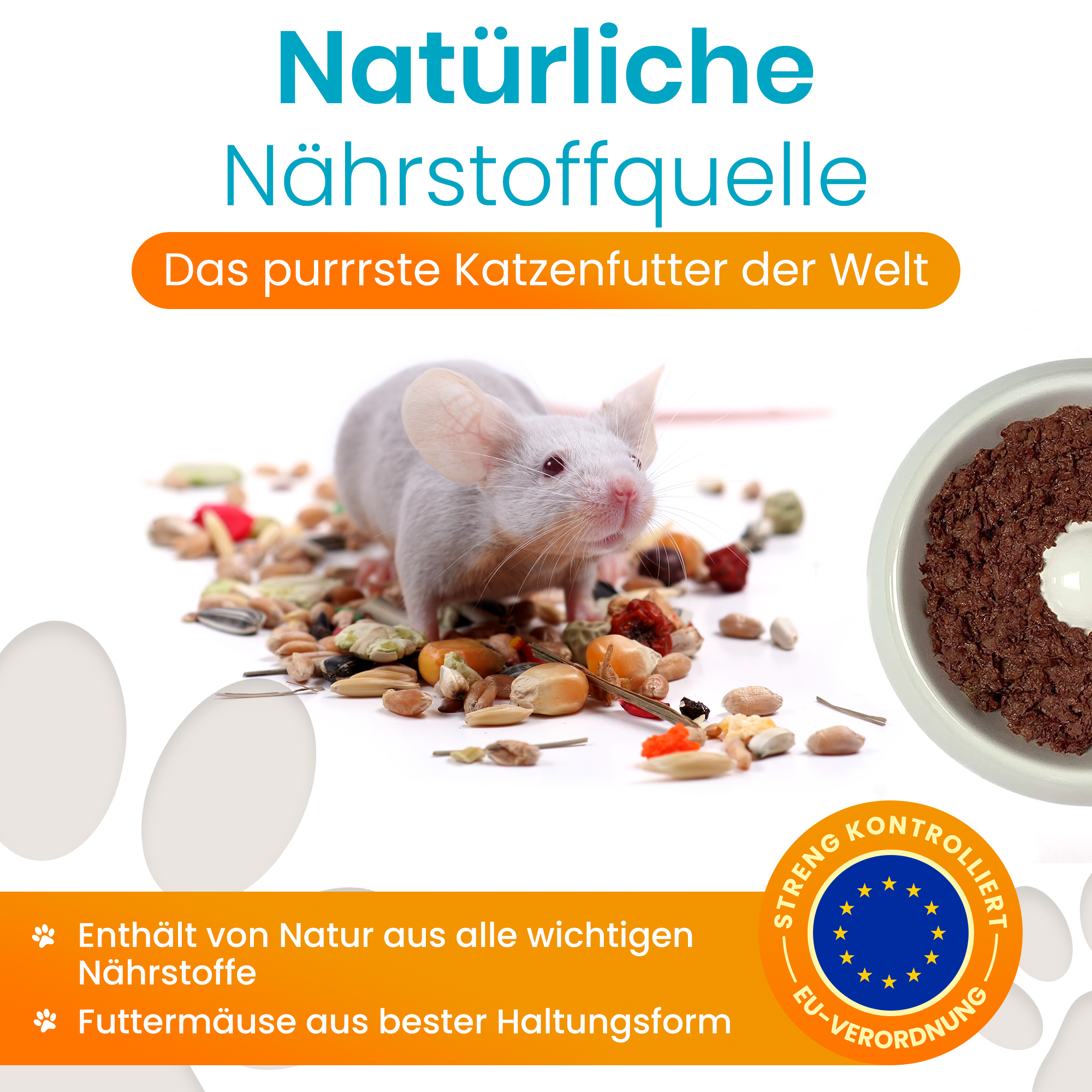 Lucky-Kitty Maus Pur Katzenfutter 10x100g mit Napf getreidefrei