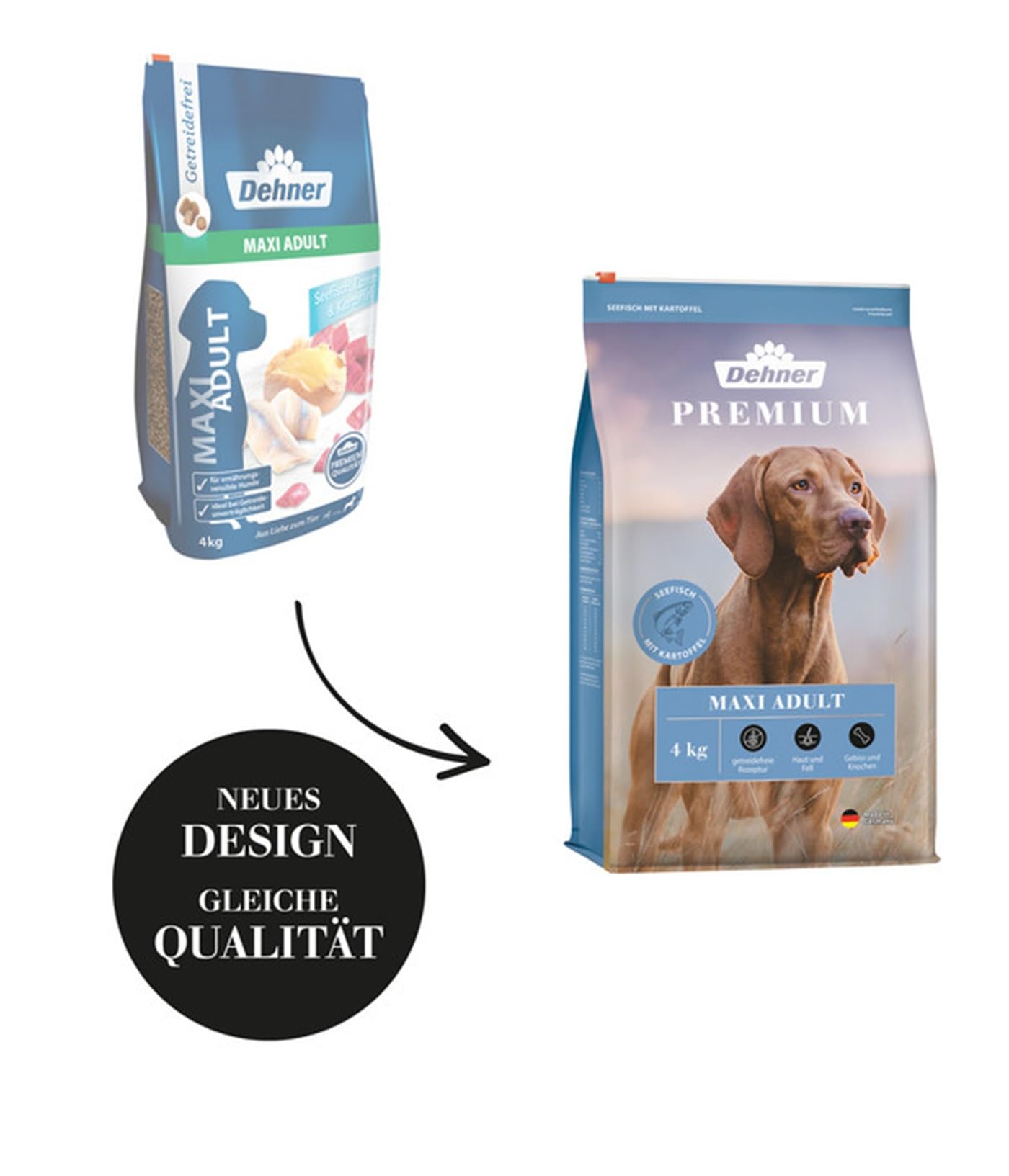 Dehner Premium Maxi Adult Trockenfutter 4kg getreidefrei