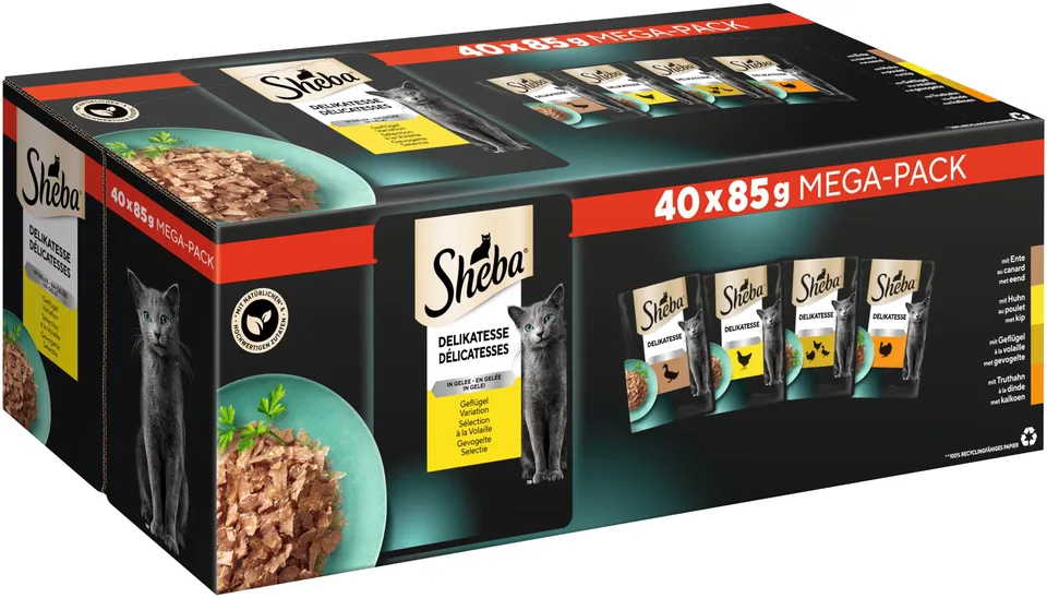 Sheba Delikatesse in Gelee Nassfutter Geflügel 40x85g samtig