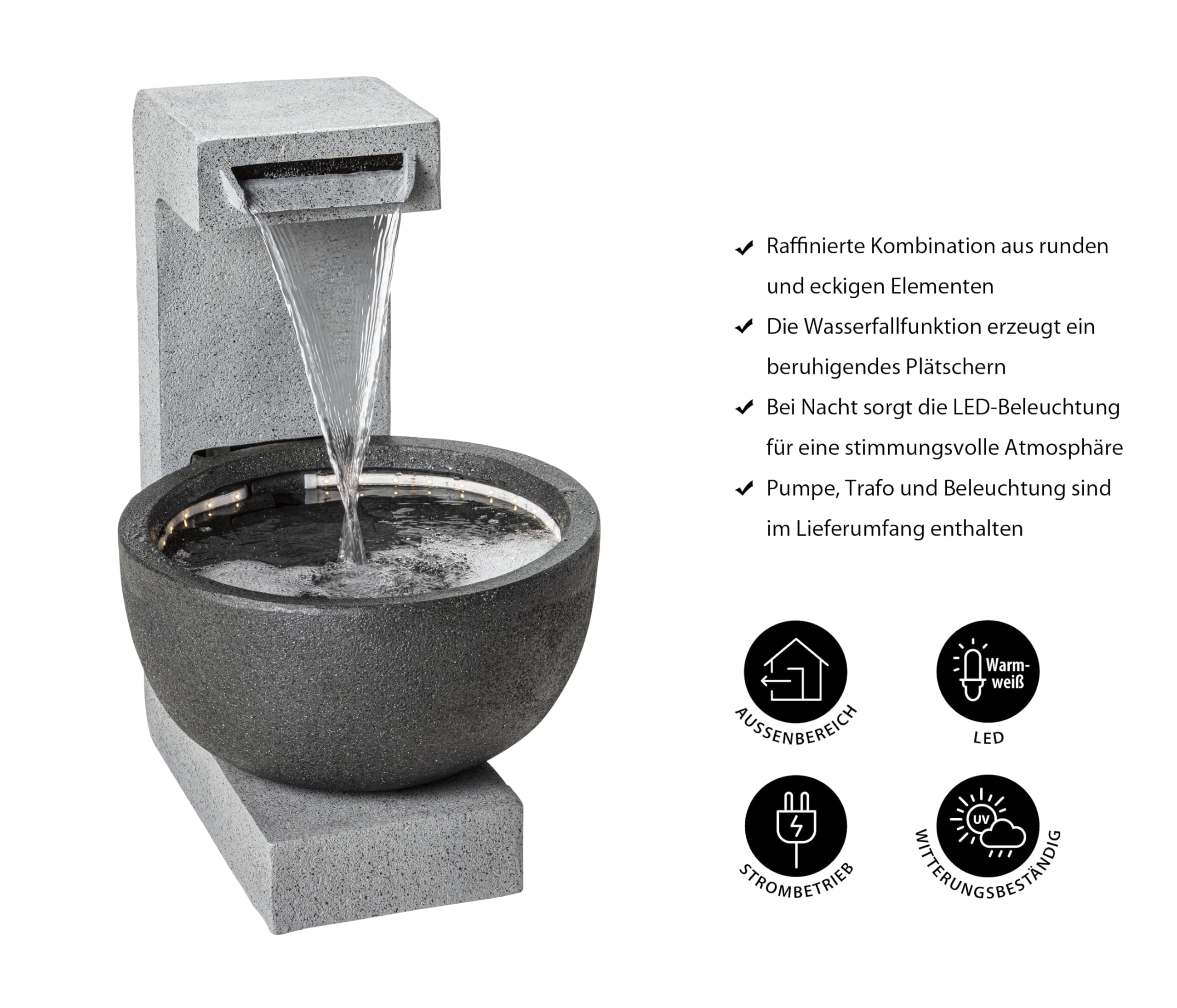Dehner Premium Lovely Madeira Gartenbrunnen 65x43cm LED grau