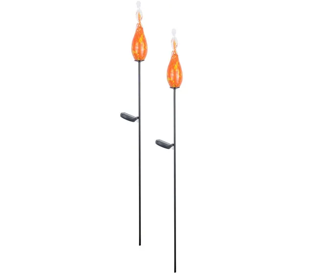 Dehner Premium Solar Dekostab Glasflamme Solarleuchte 2er-Set orange