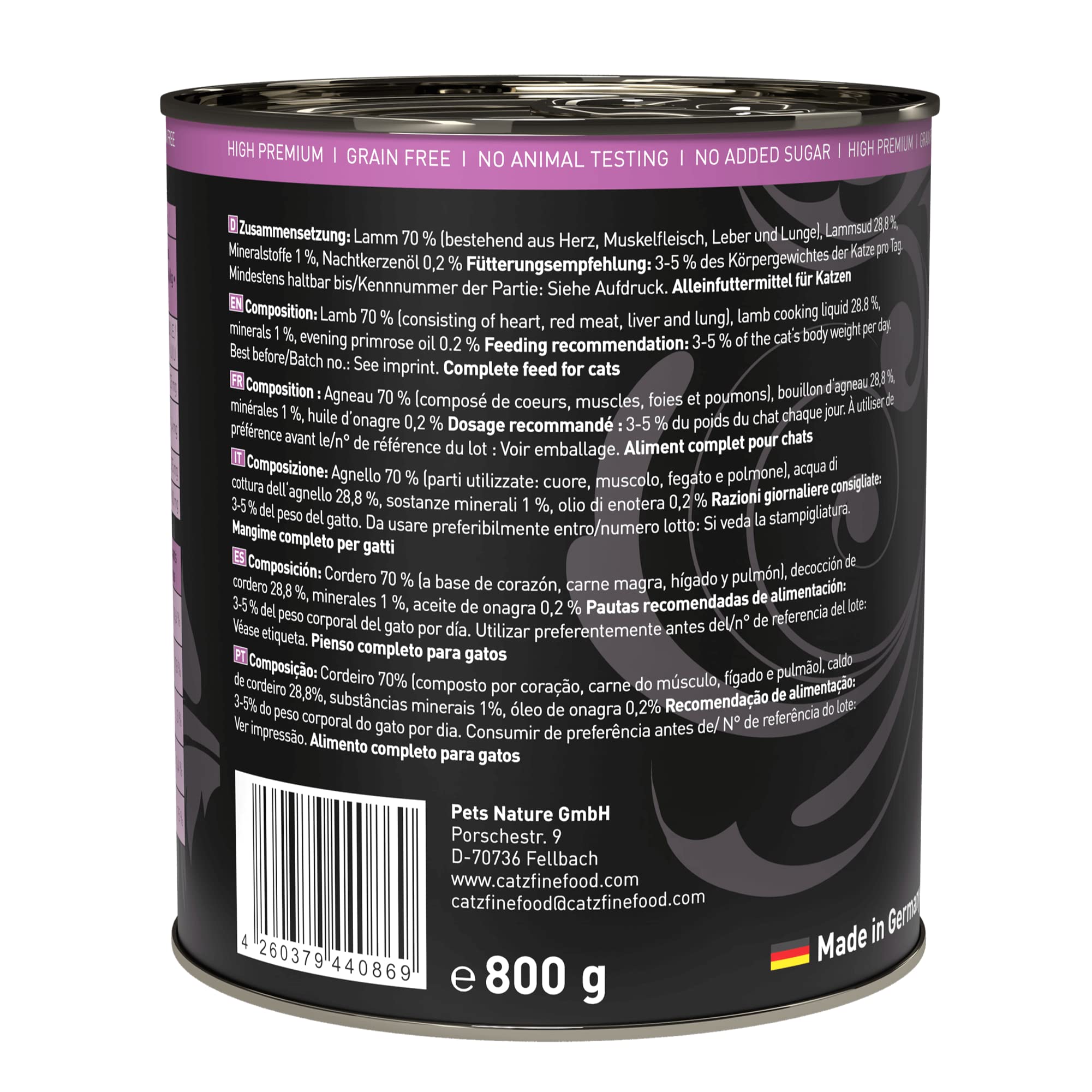 catz finefood Purrrr N°111 Nassfutter Lamm 6x800g getreidefrei