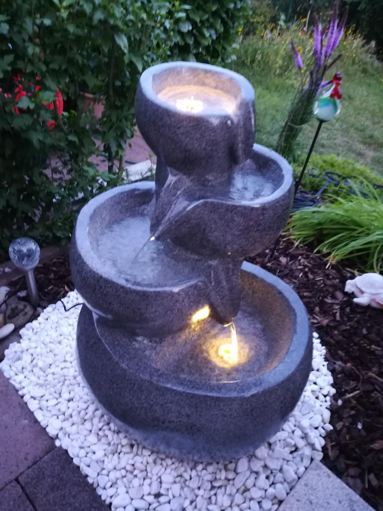 Dehner Bowl Gartenbrunnen LED Polyresin grau 66cm