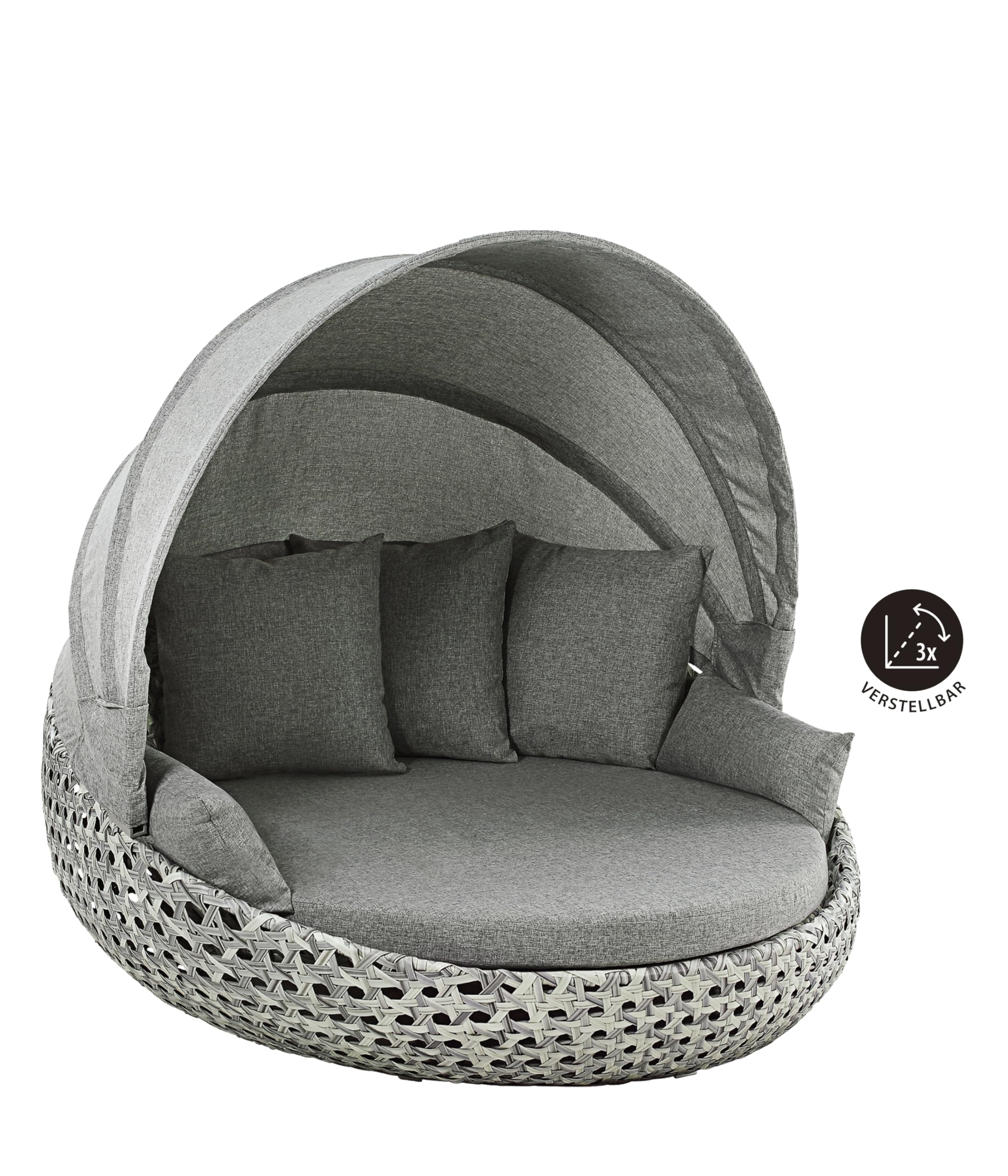 Dehner Miami Sunlounger 220x82 grau-weiß mit Dach