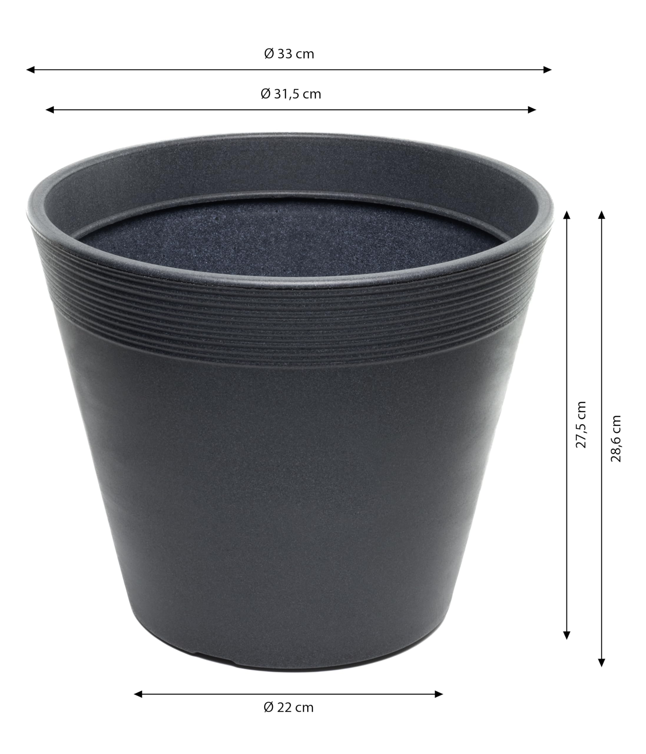 Dehner Groovy Blumentopf anthrazit Ø 33 cm frostbeständig