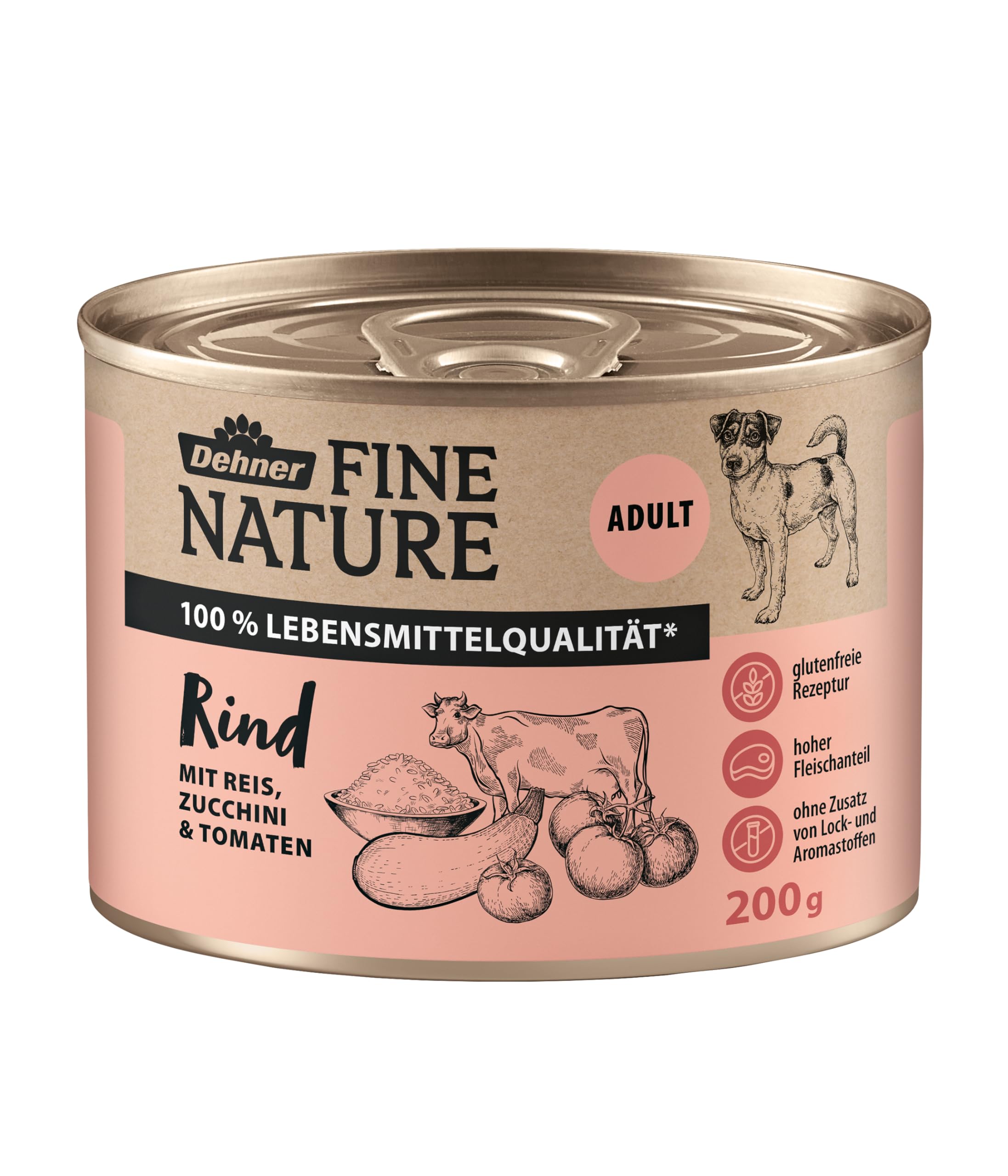 Dehner Fine Nature Hundefutter Rind 6x200 g Nassfutter Adult