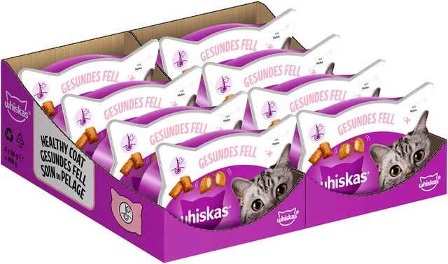 Whiskas Groom & Care Huhn Katzensnack 8x50g Haut Fell