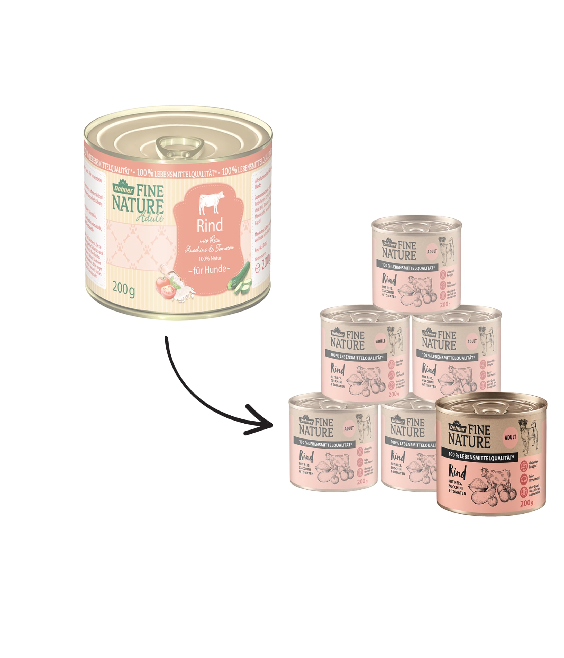 Dehner Fine Nature Hundefutter Rind 6x200 g Nassfutter Adult