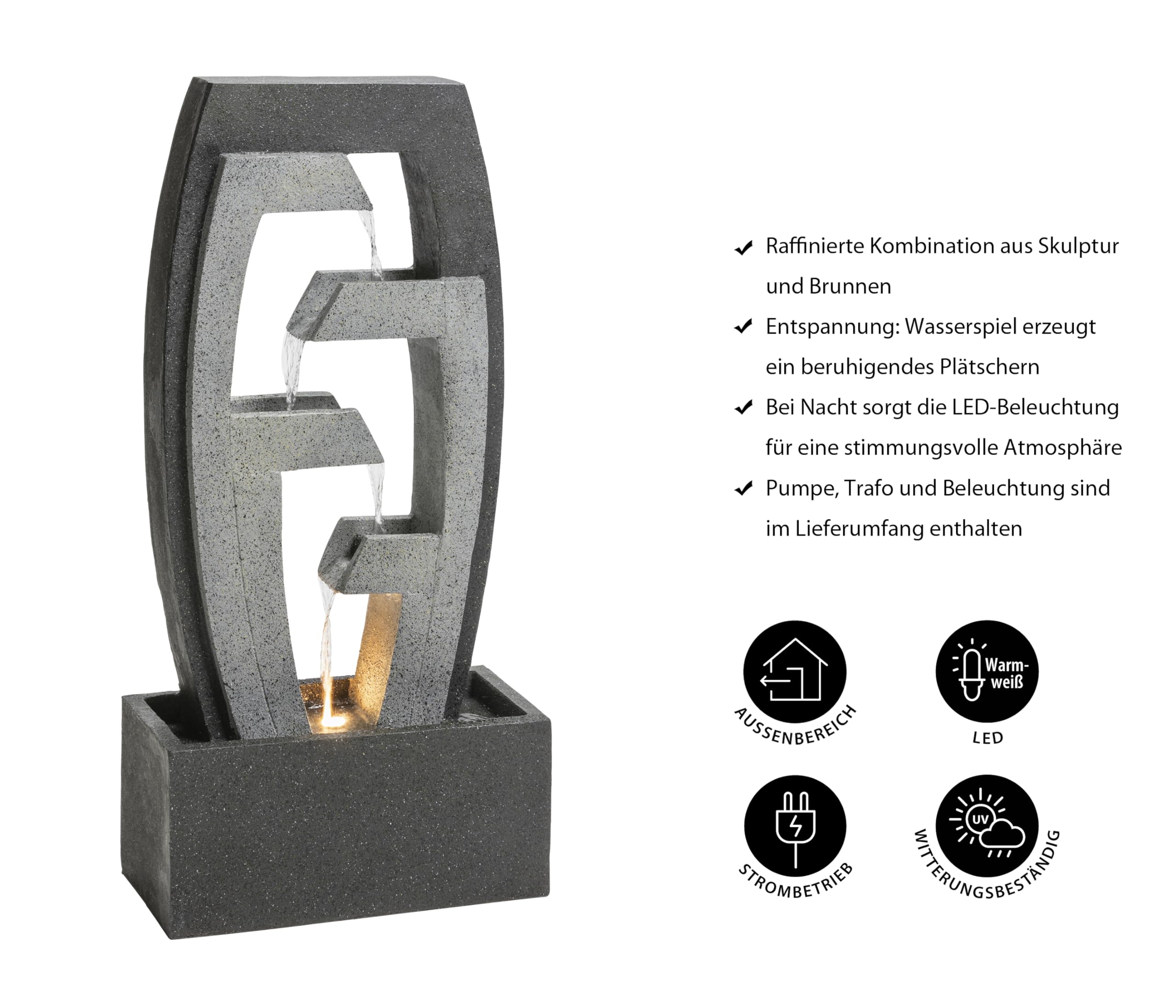 Dehner Tokio Gartenbrunnen grau LED Polyresin 92 cm