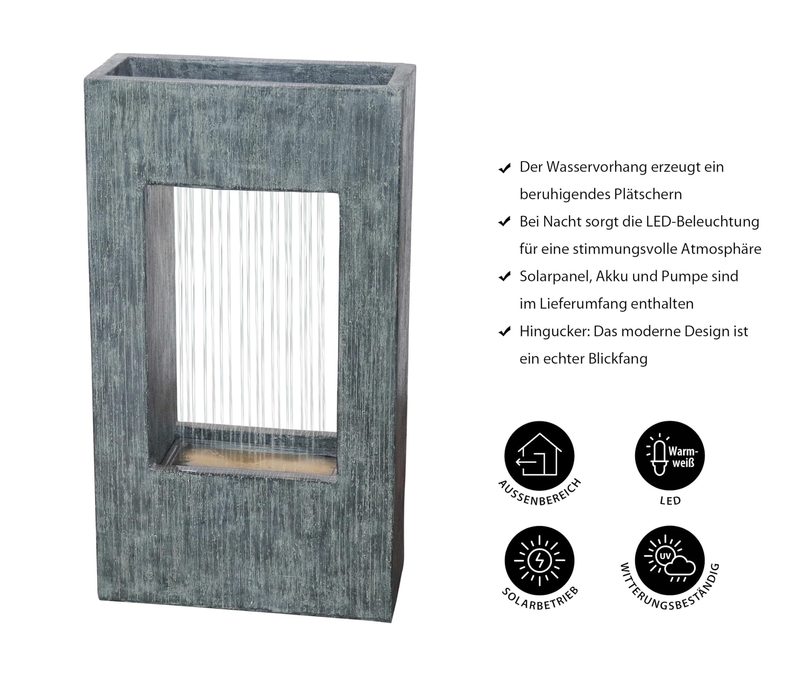 Dehner Vigo Gartenbrunnen Solar LED grau 77,9cm Polyresin