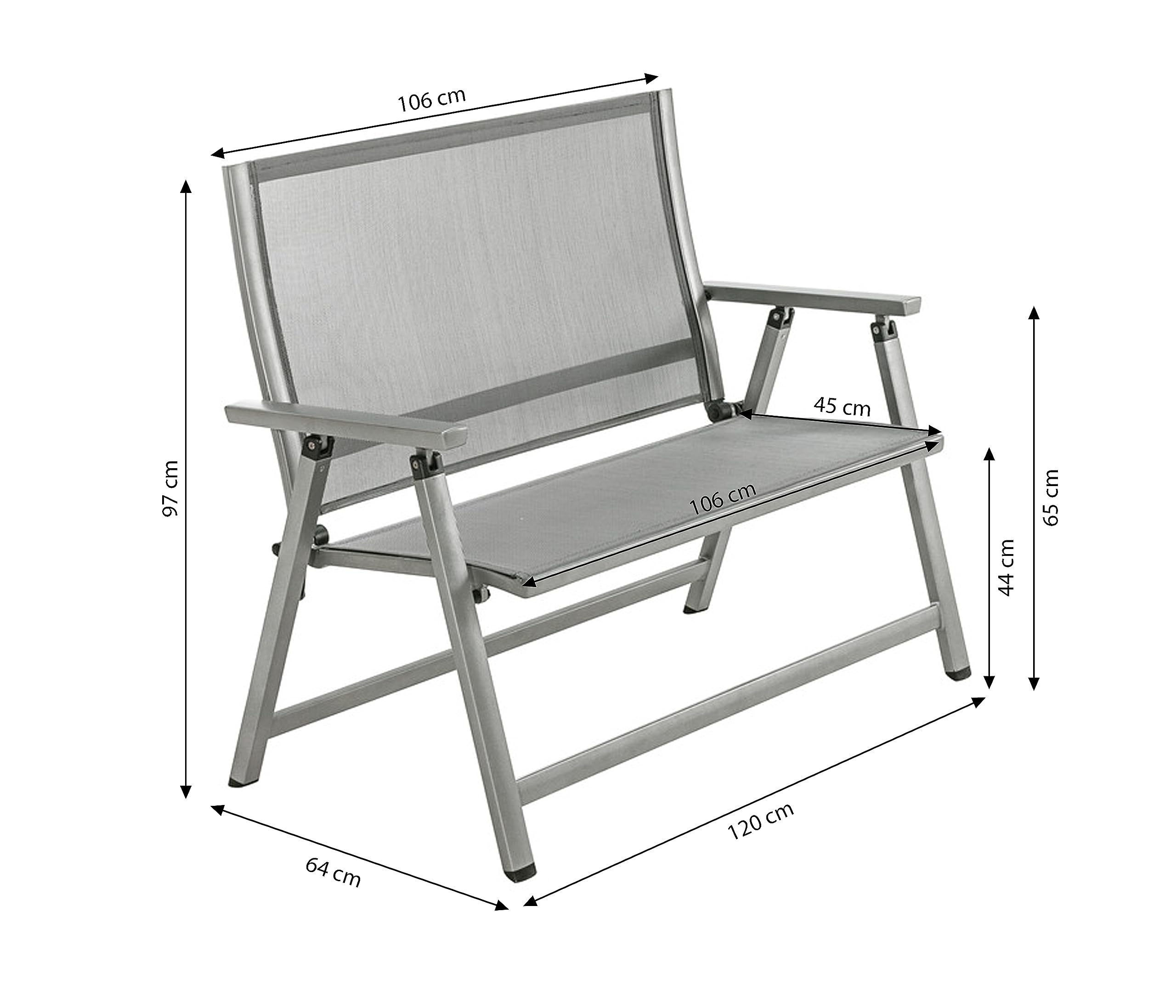 Dehner Chicago Klappbank 2-Sitzer 106cm wetterfest