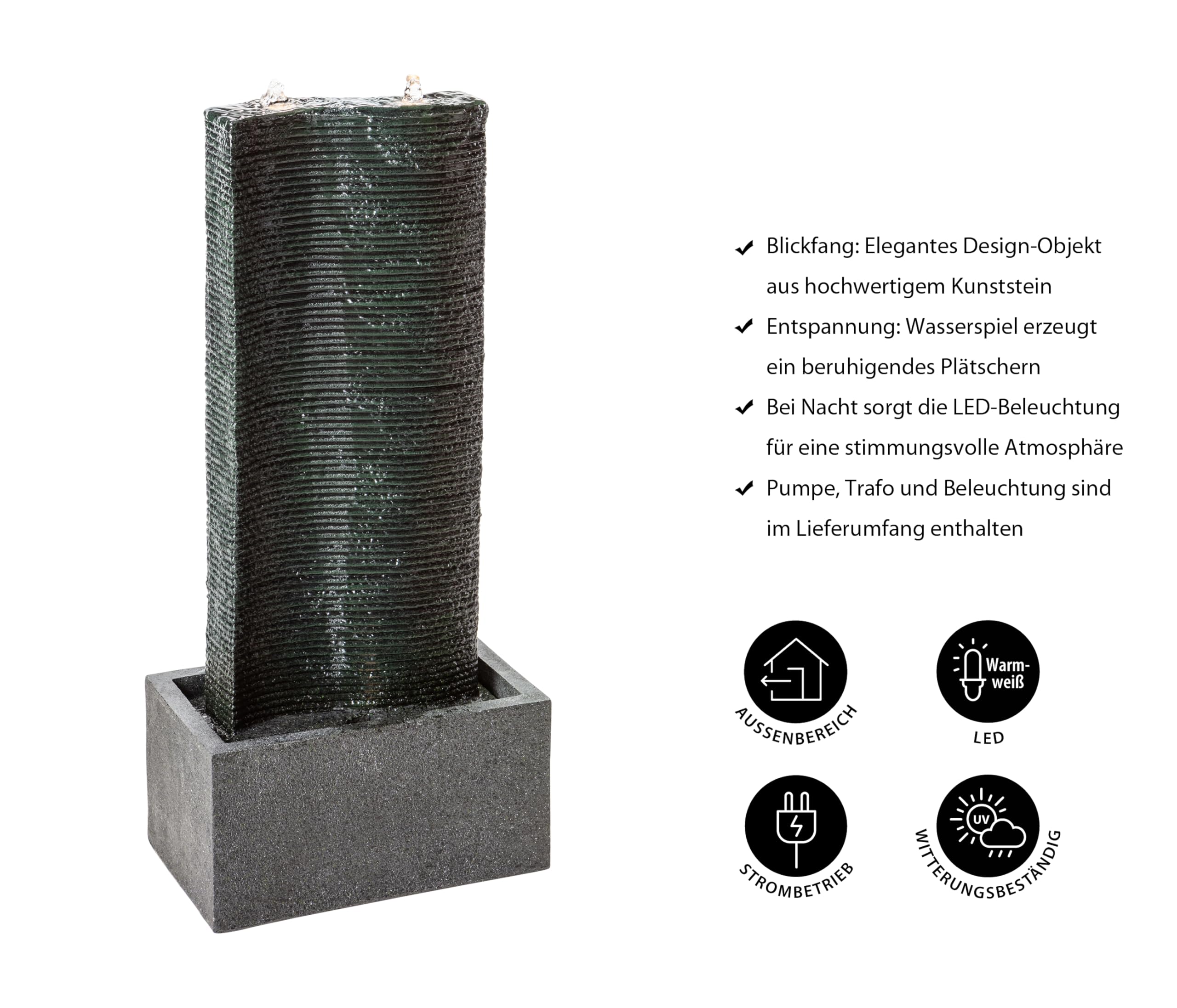 Dehner Muro Gartenbrunnen mit LED dunkelgrau 80cm