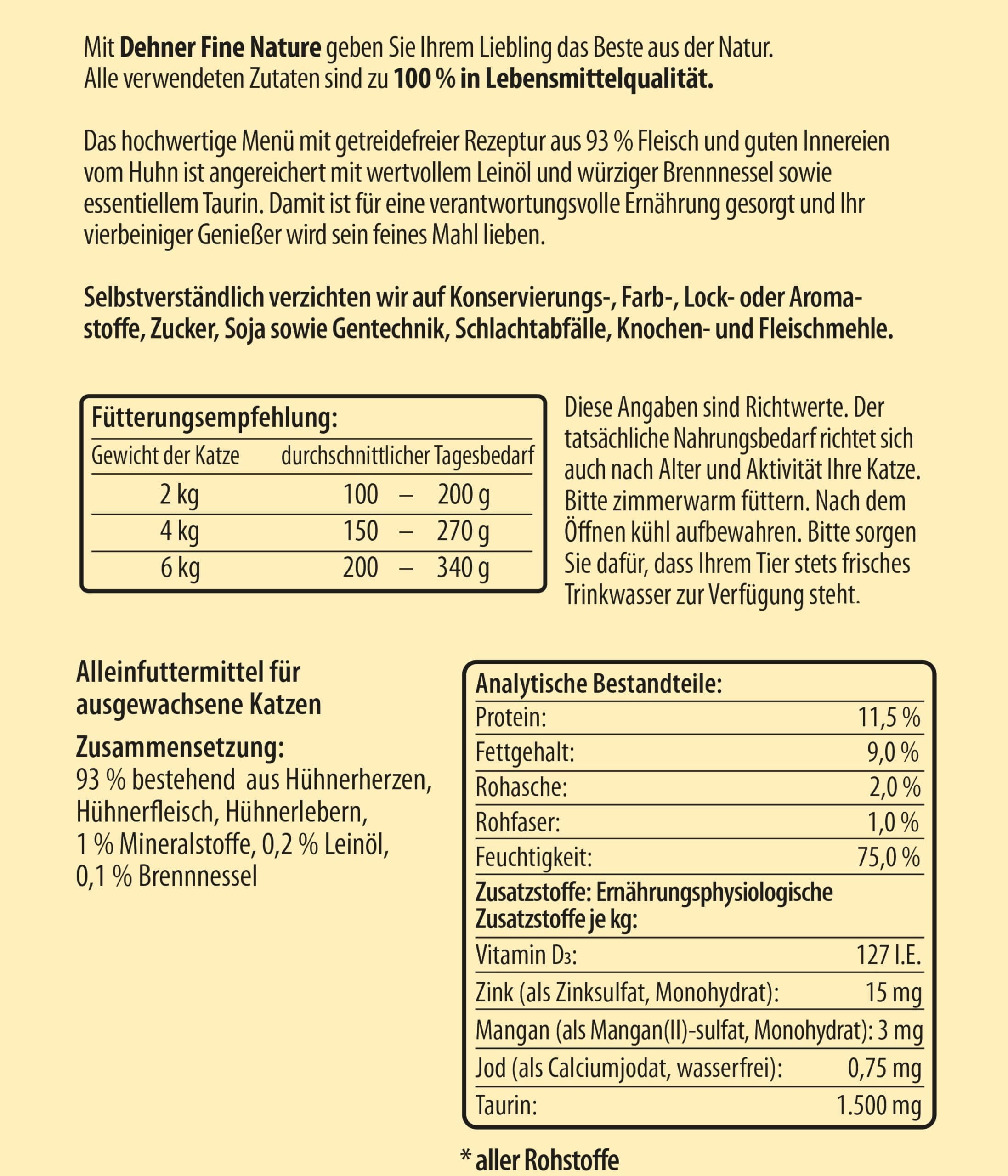 Dehner Fine Nature Adult Nassfutter Huhn 6x200g
