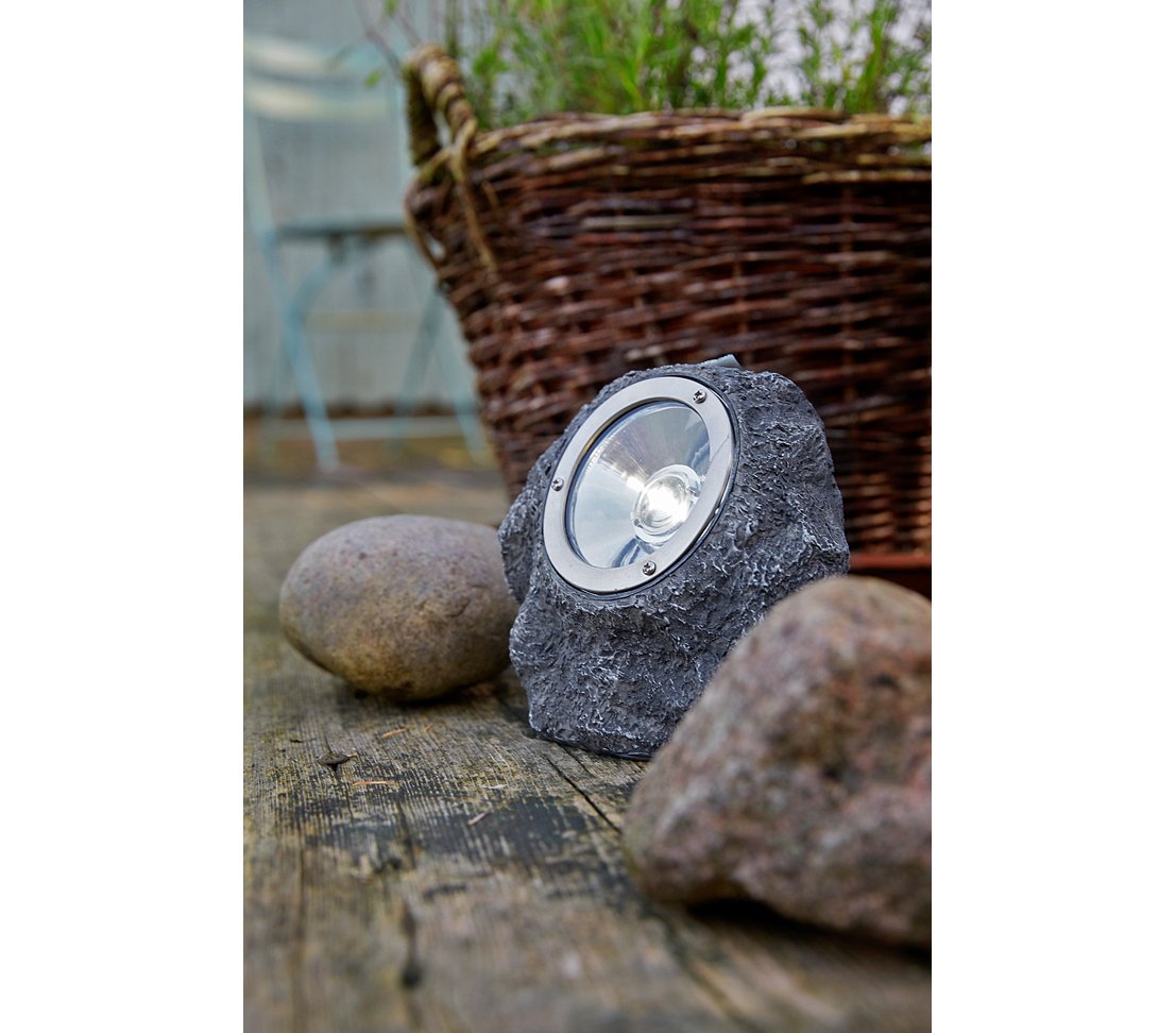 Dehner Solar Leuchtstein 16 cm grau mit Dämmerungssensor