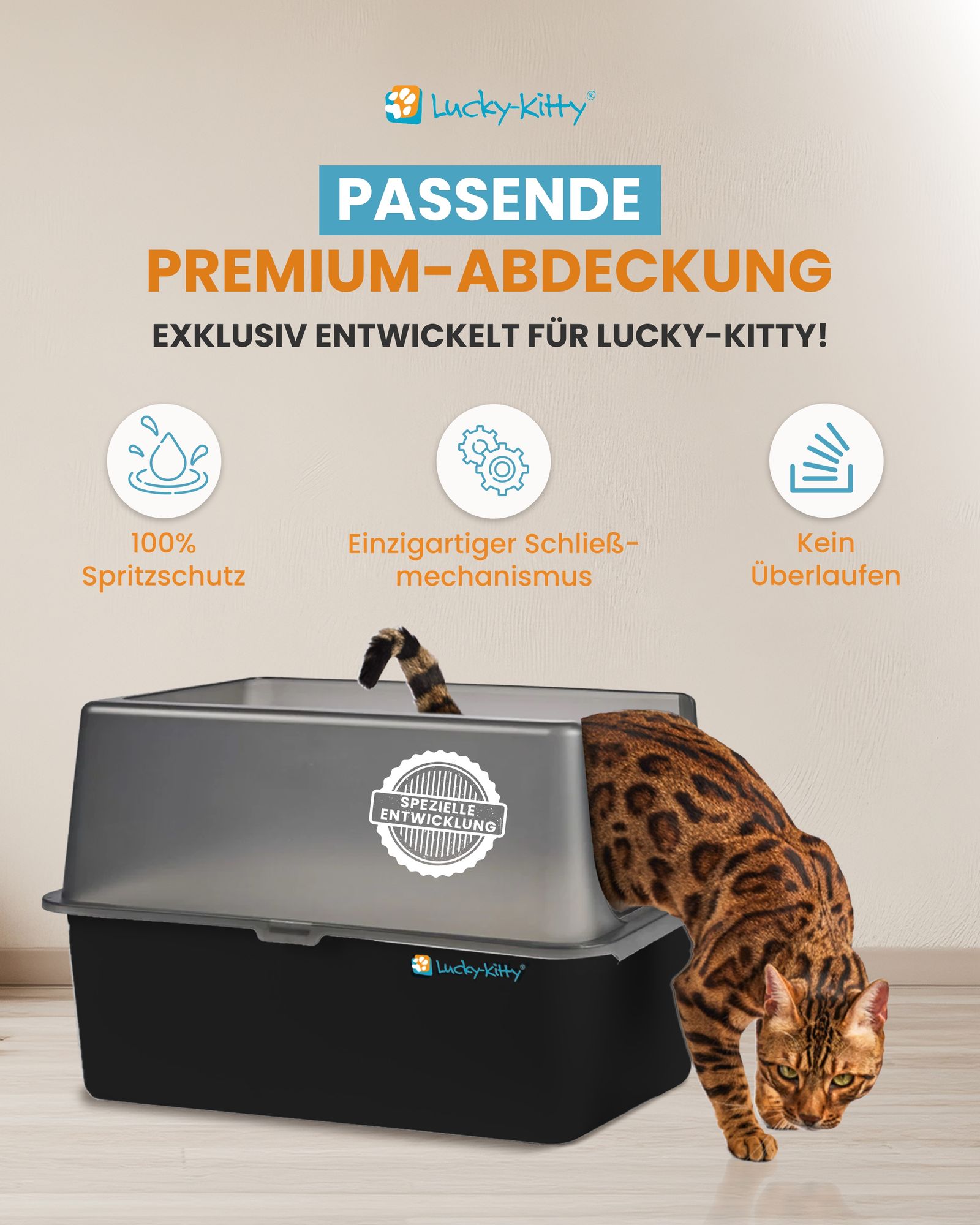 Lucky-Kitty XXL Katzentoilette Edelstahl Schwarz mit Haube