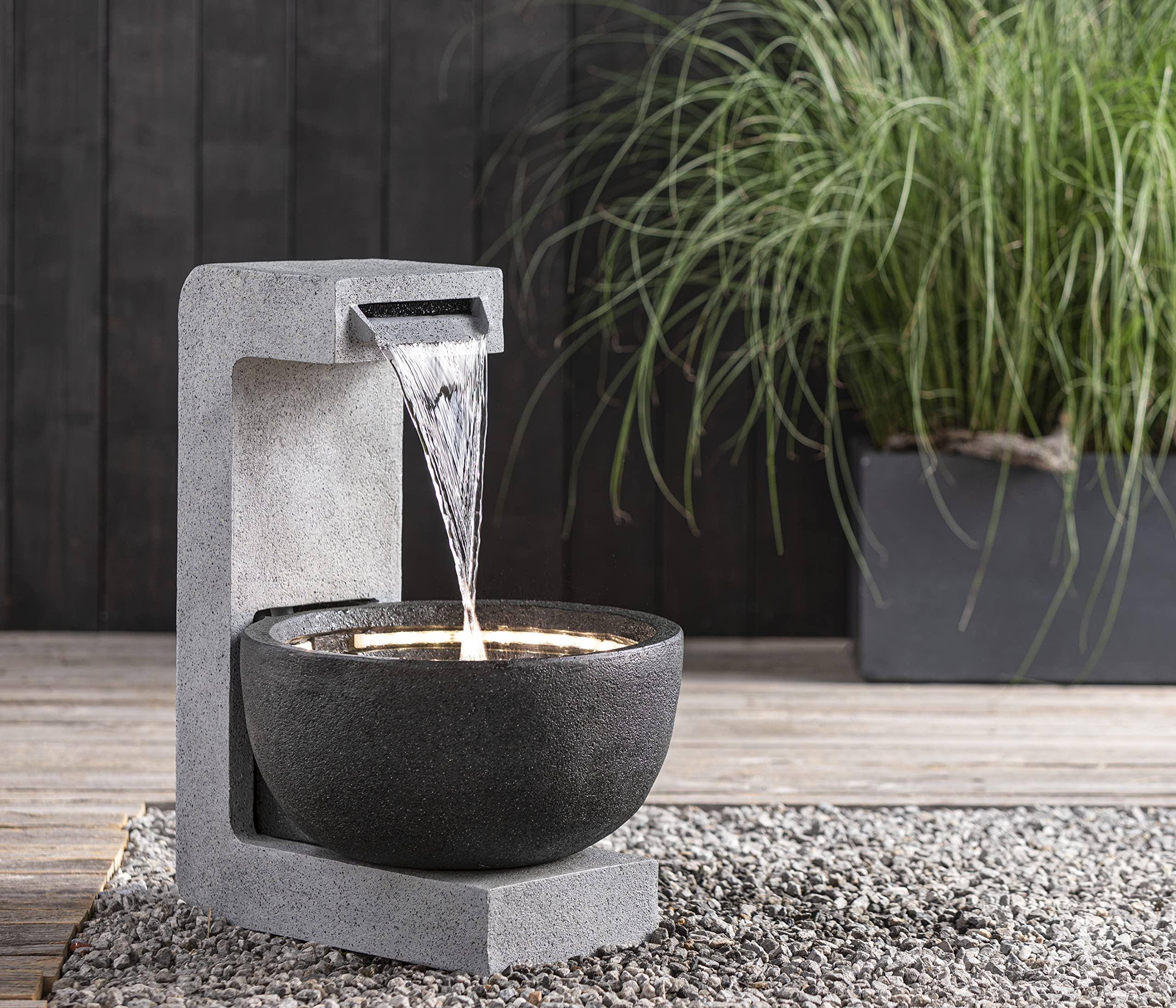 Dehner Premium Lovely Madeira Gartenbrunnen 65x43cm LED grau