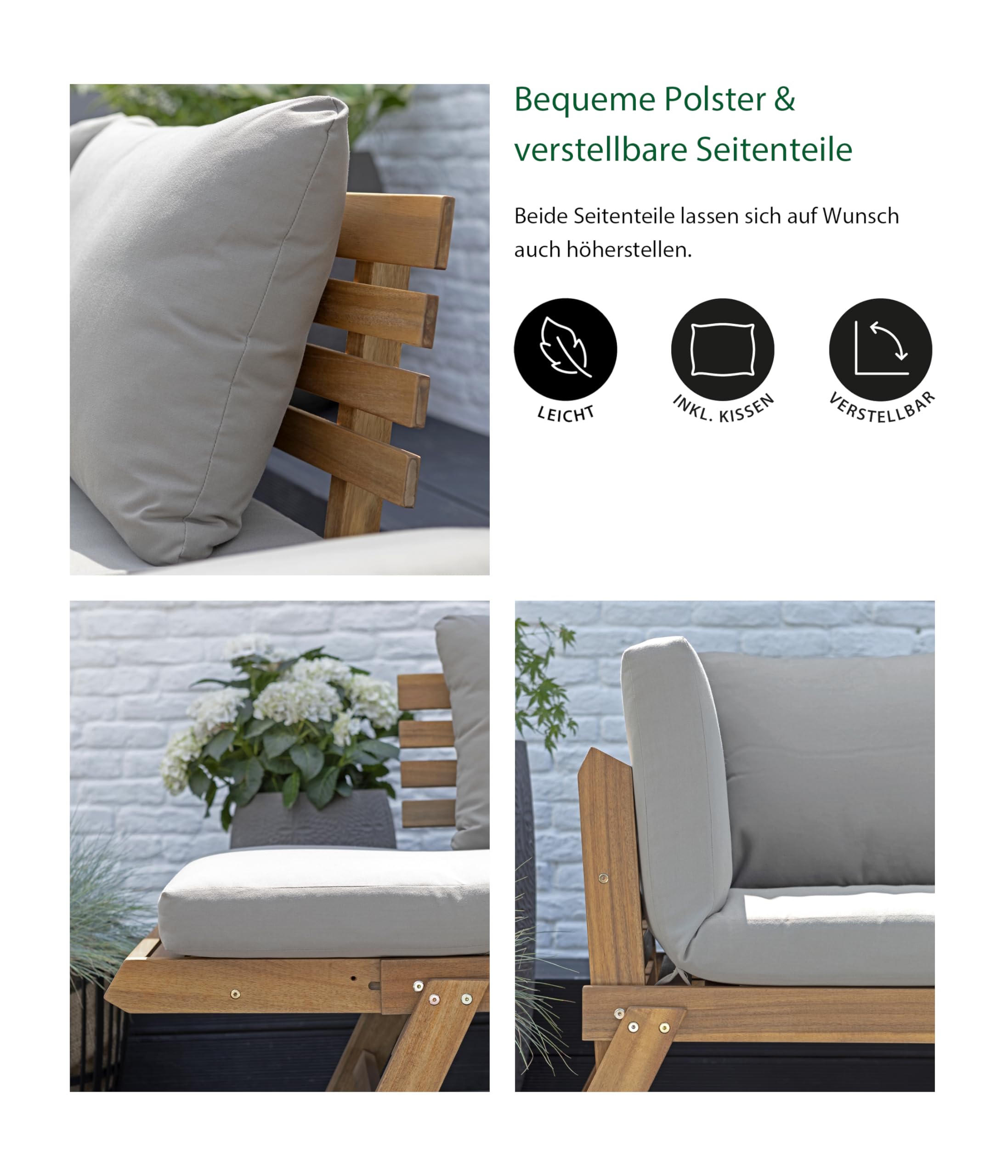 Dehner Macao Gartensofa braun-grau 196 cm Akazie