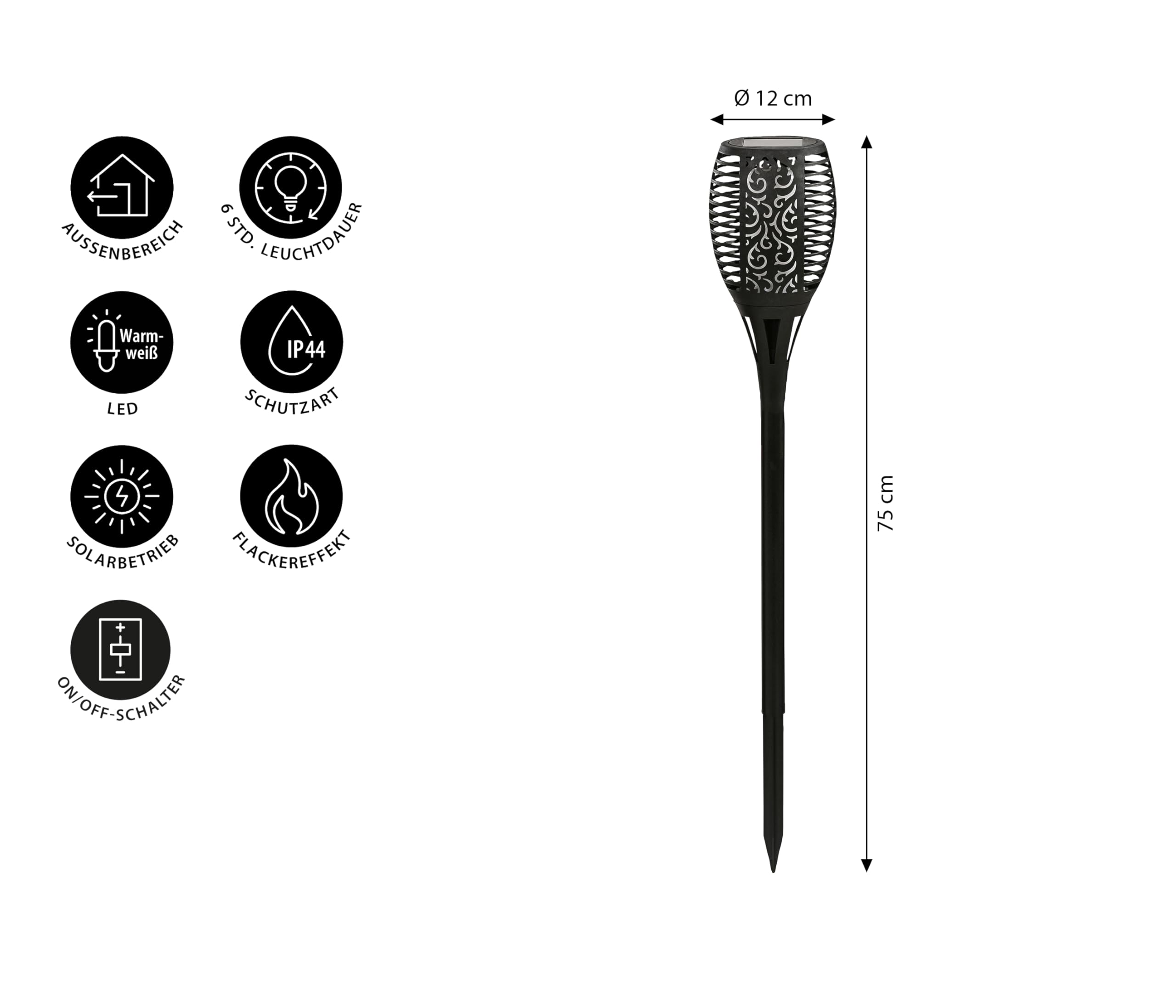 Dehner Flammenfackel Jumbo Solarleuchte schwarz 75 cm