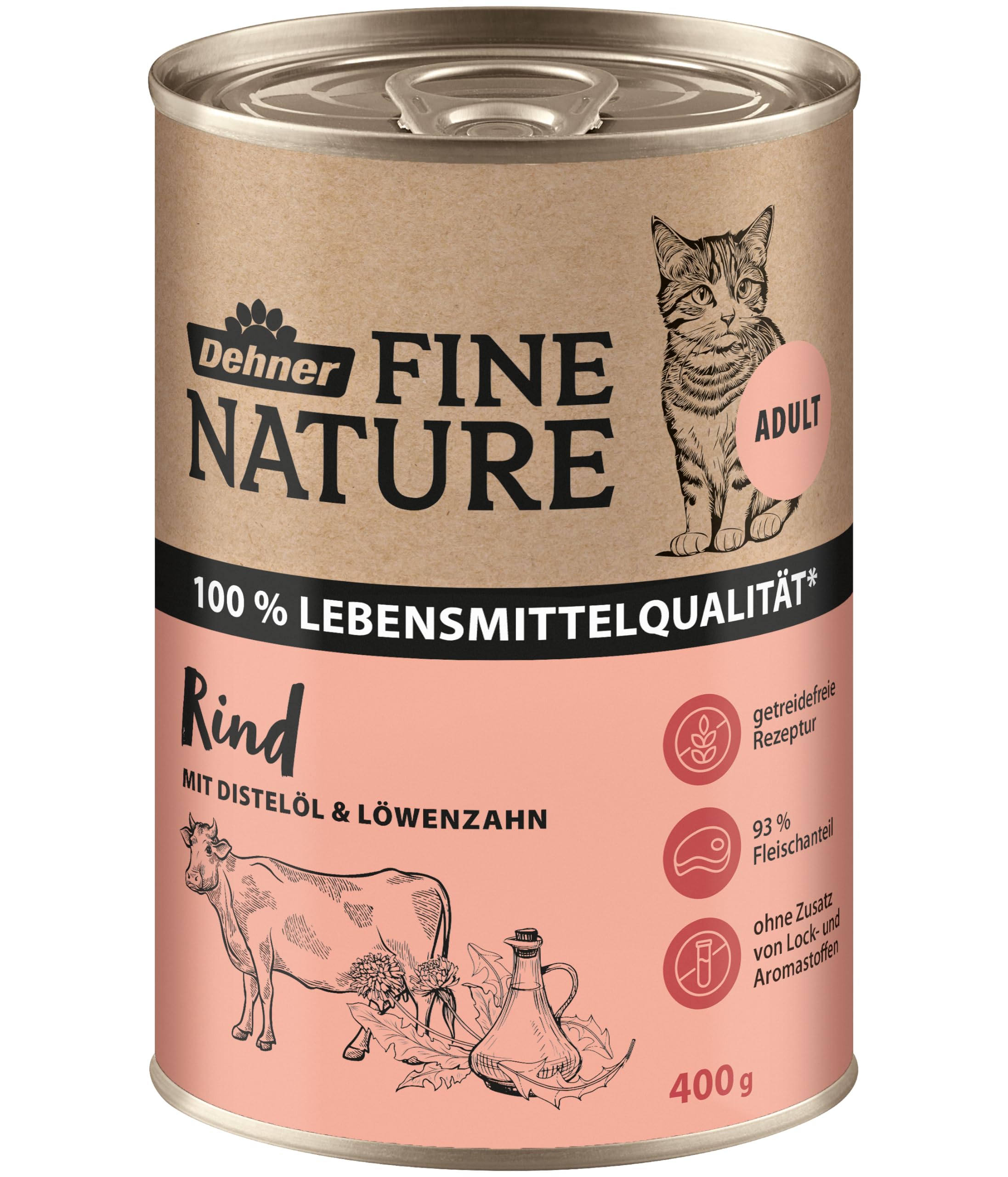 Dehner Fine Nature Adult Nassfutter Rind 6x400 g getreidefrei