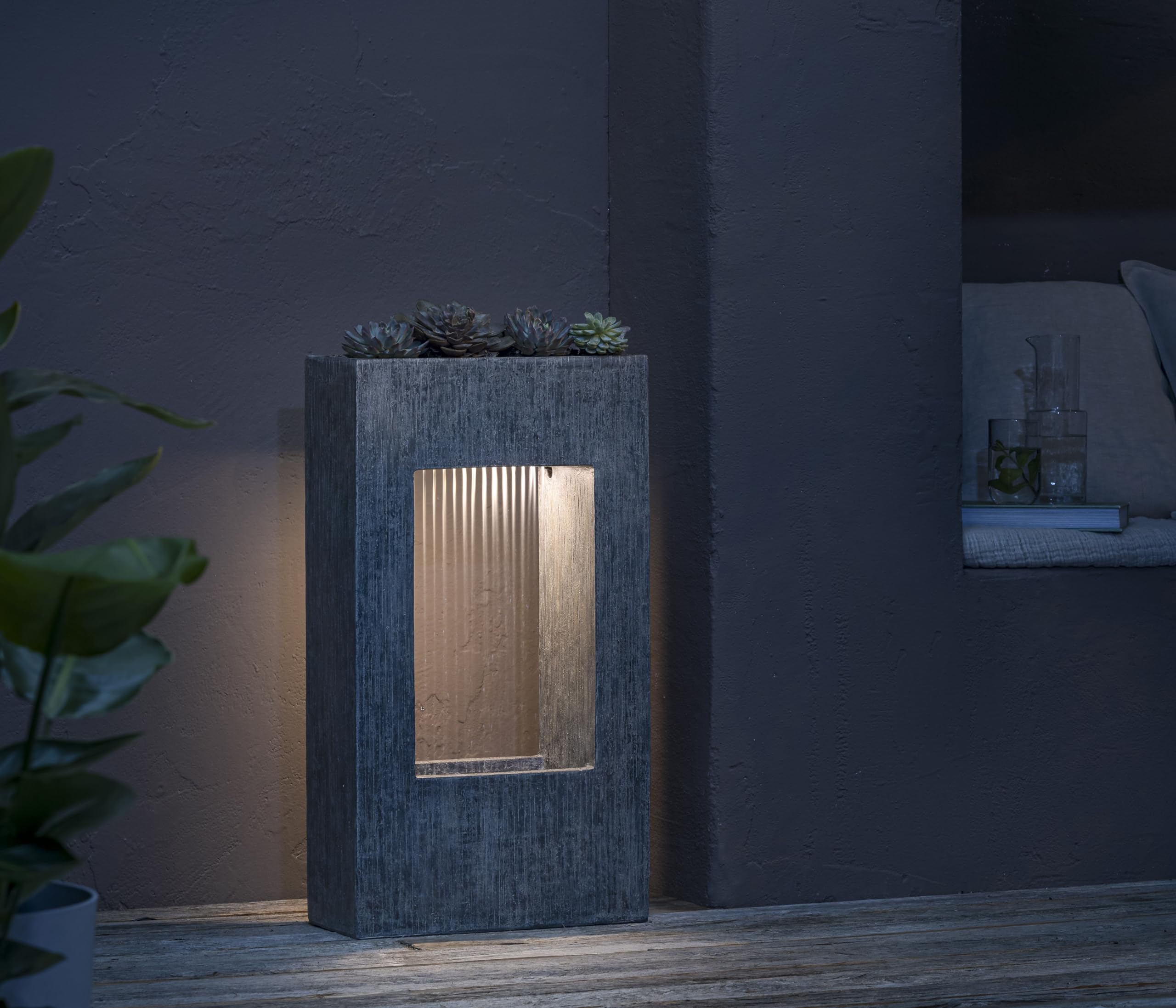 Dehner Vigo Gartenbrunnen Solar LED grau 77,9cm Polyresin