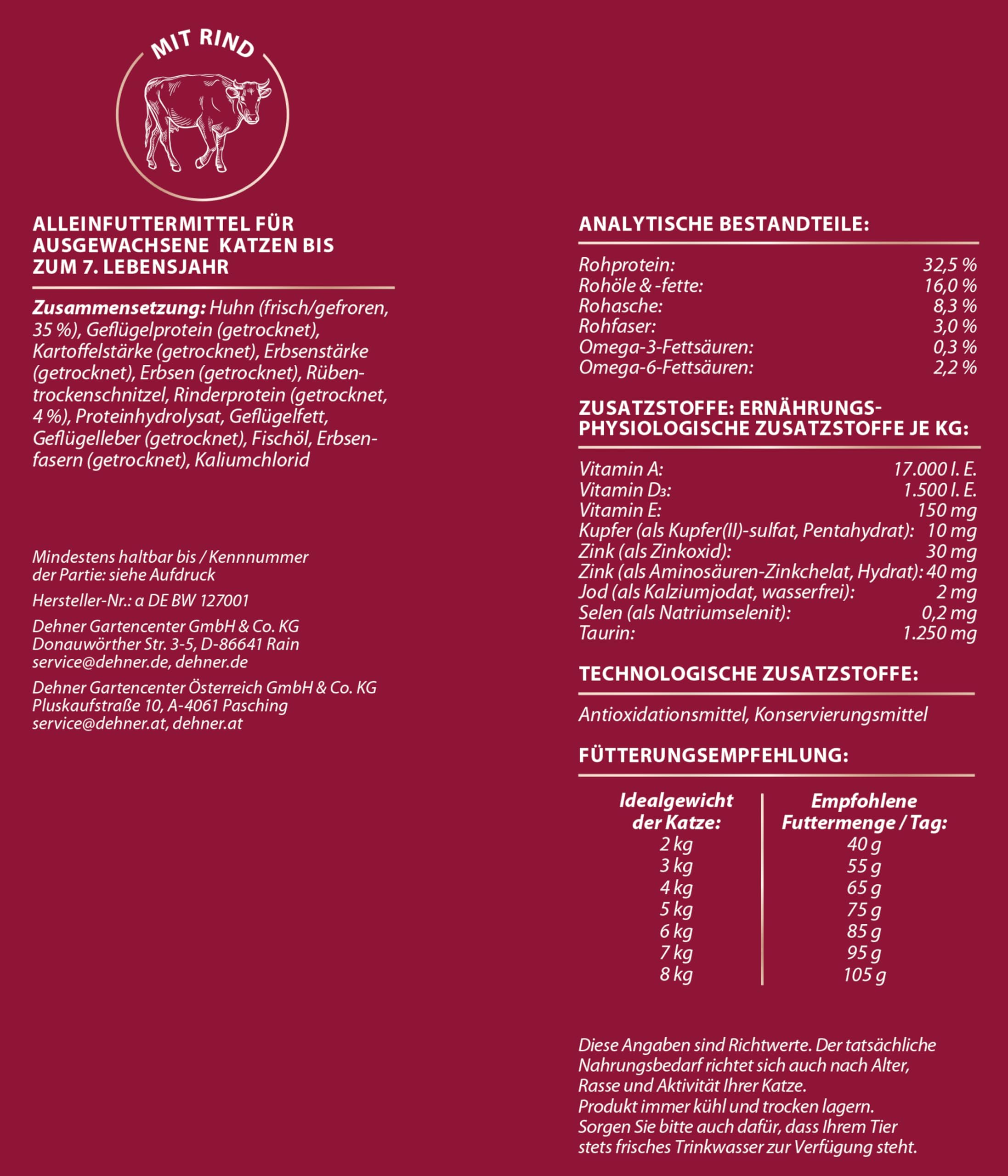 Dehner Premium Trockenfutter Rind 2 kg getreidefrei Adult