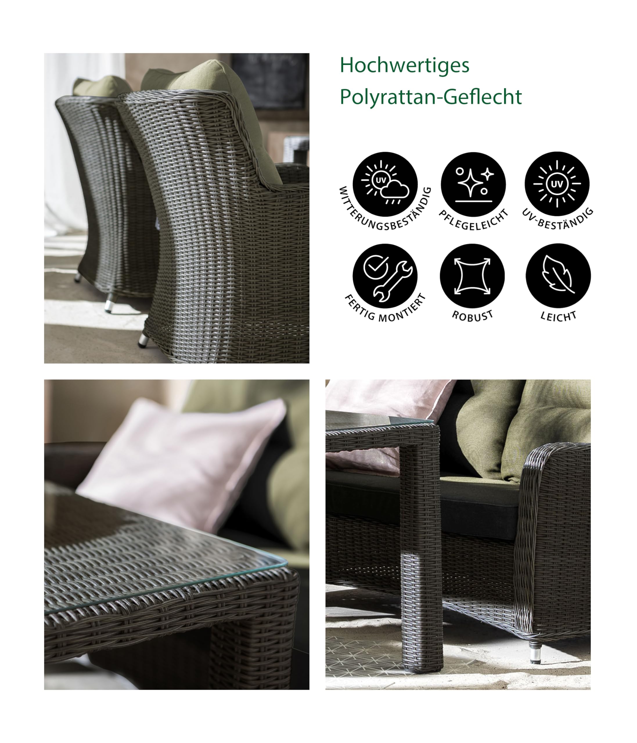 Dehner Toska Loungegruppe 4-teilig braun mit Polster