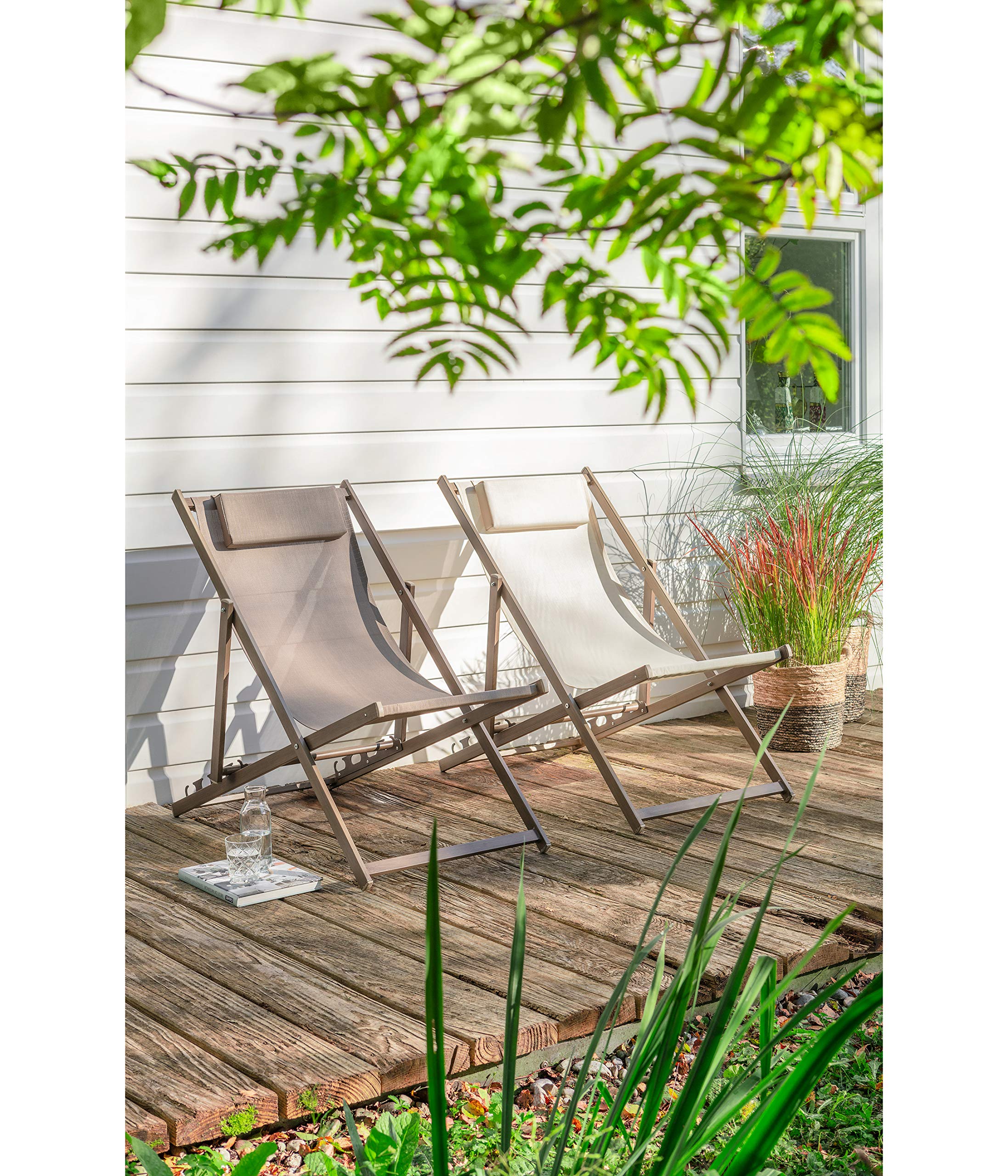 Dehner Premium Lovely Aruba Strand-Klappstuhl weiß-braun Textil