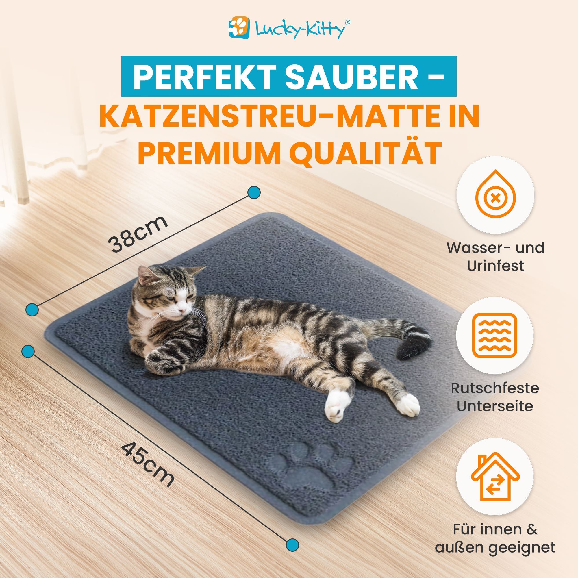 Lucky-Kitty Katzenstreu-Matte Katzenklo-Matte XL 60x40cm