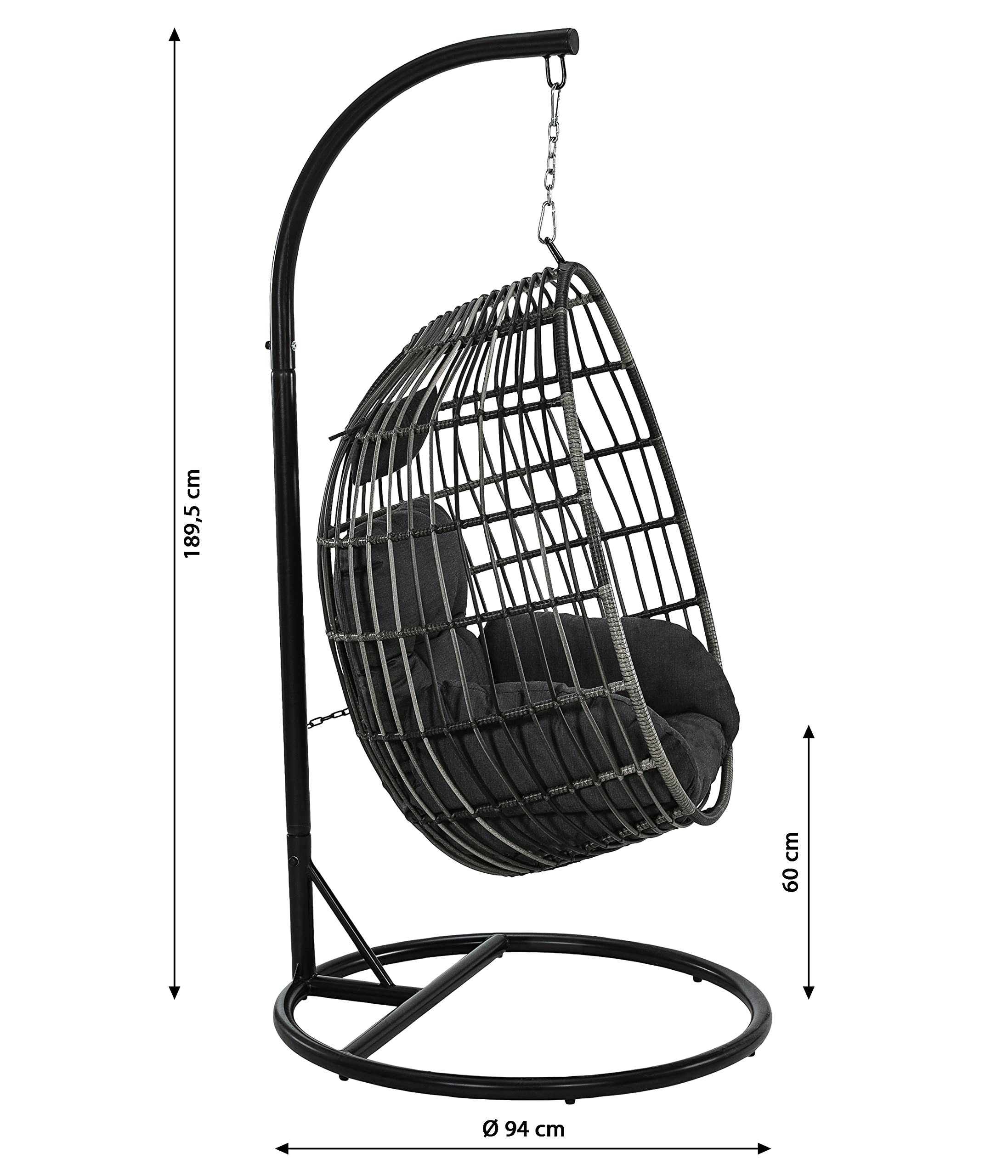 Dehner Maui Hängesessel grau Ö94 cm mit Gestell