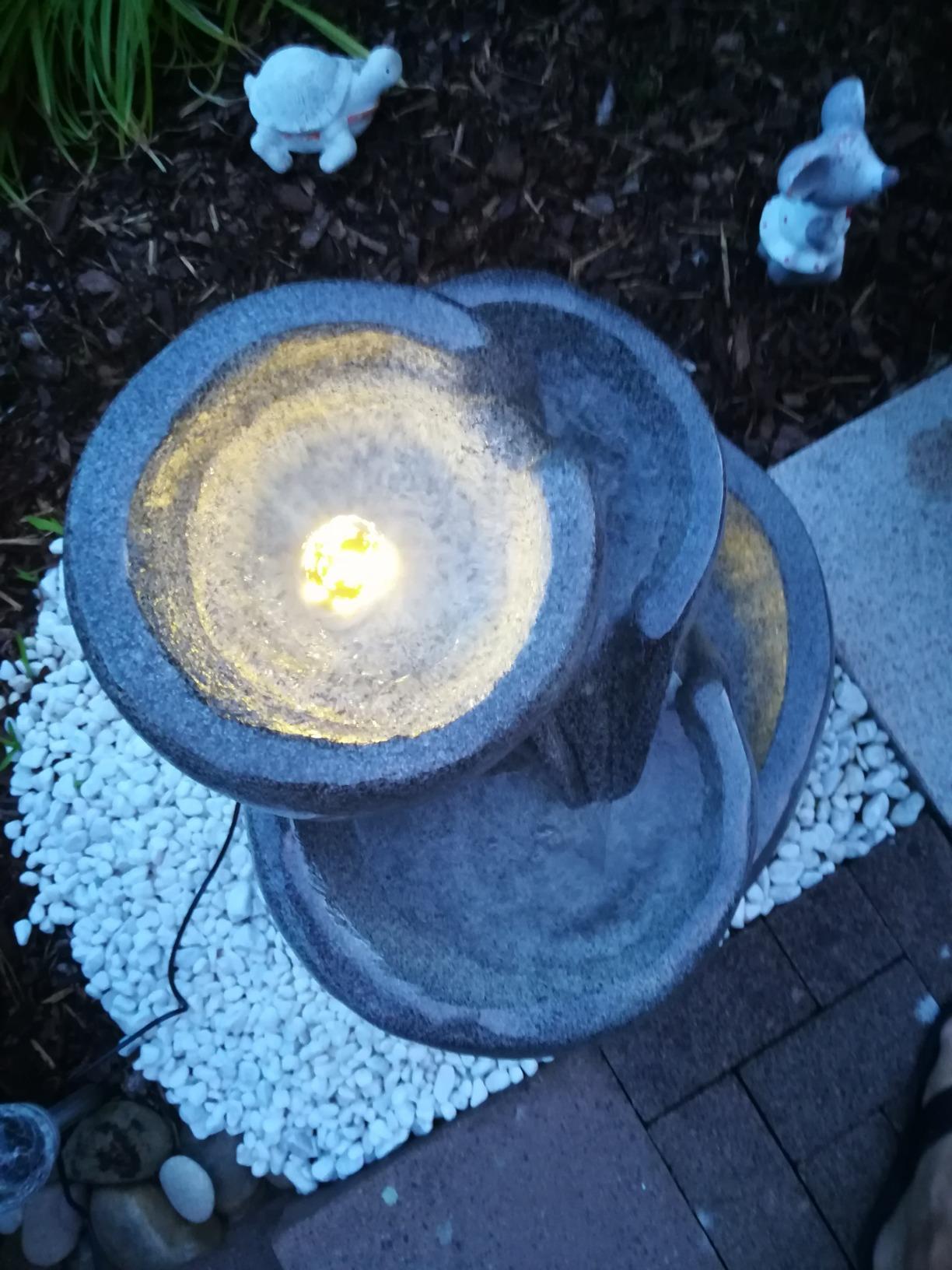 Dehner Bowl Gartenbrunnen LED Polyresin grau 66cm