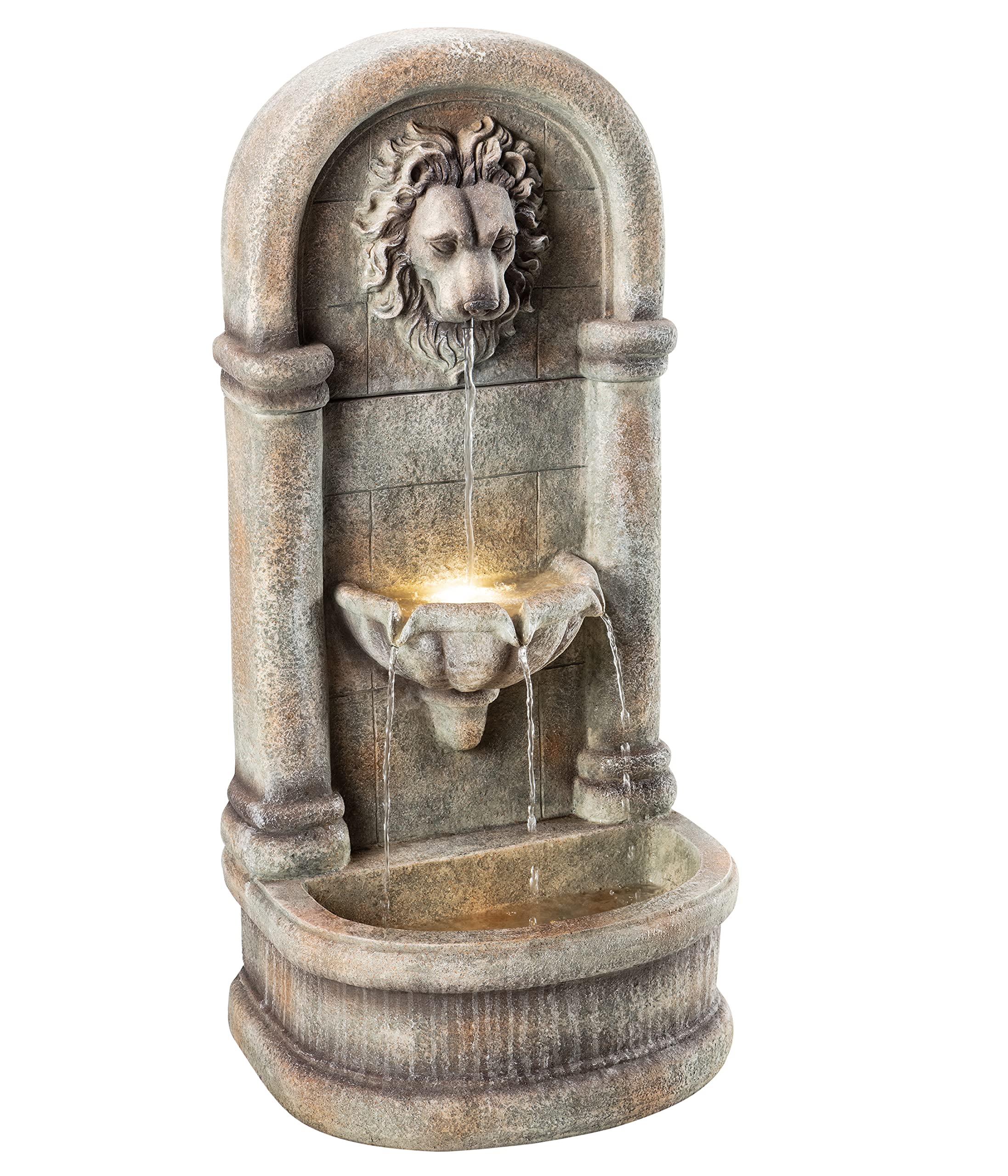 Dehner Premium Lovely Faro Gartenwandbrunnen LED grau Polyresin