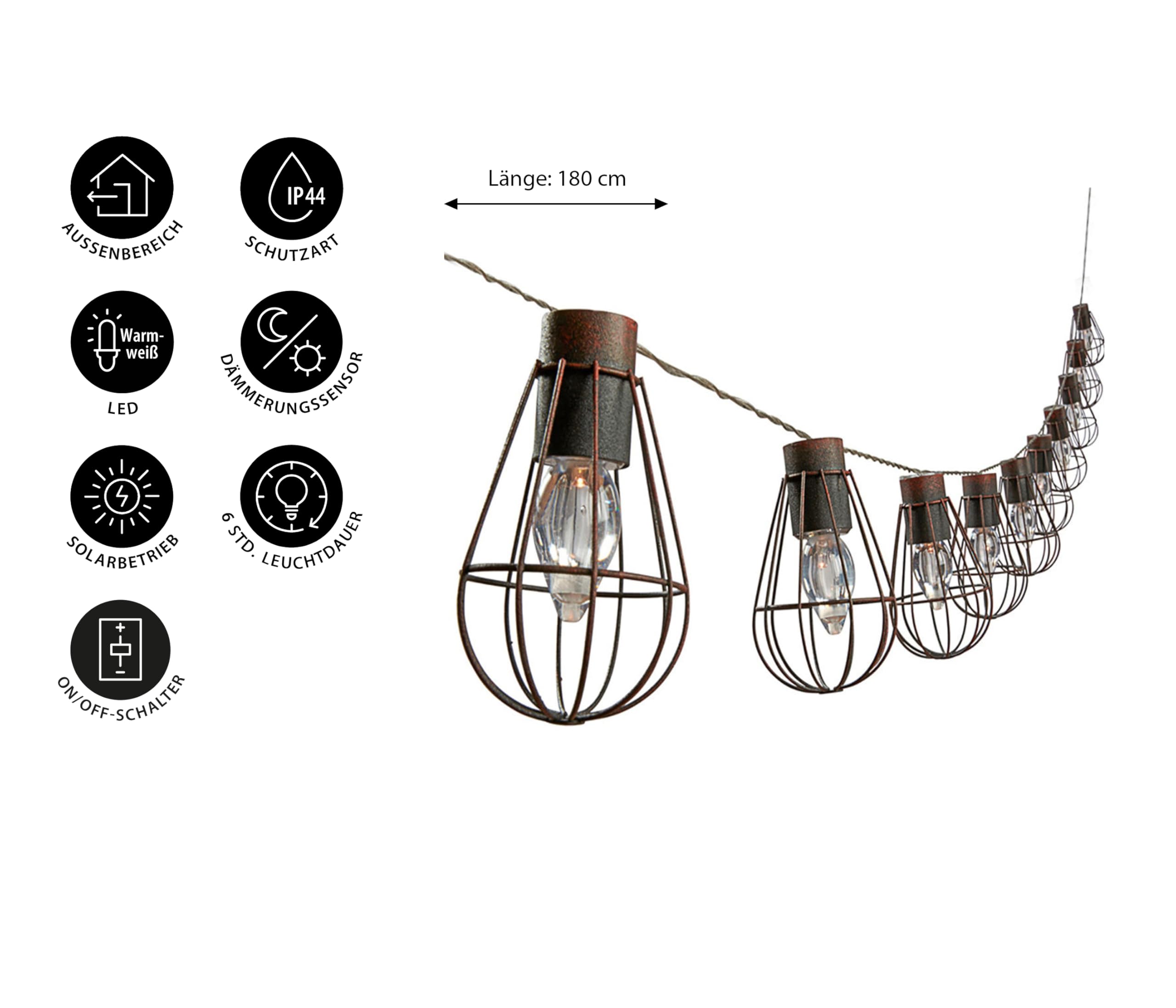 Dehner Premium Lovely Solar Retro Lichterkette 10 LED warmweiß 330 cm