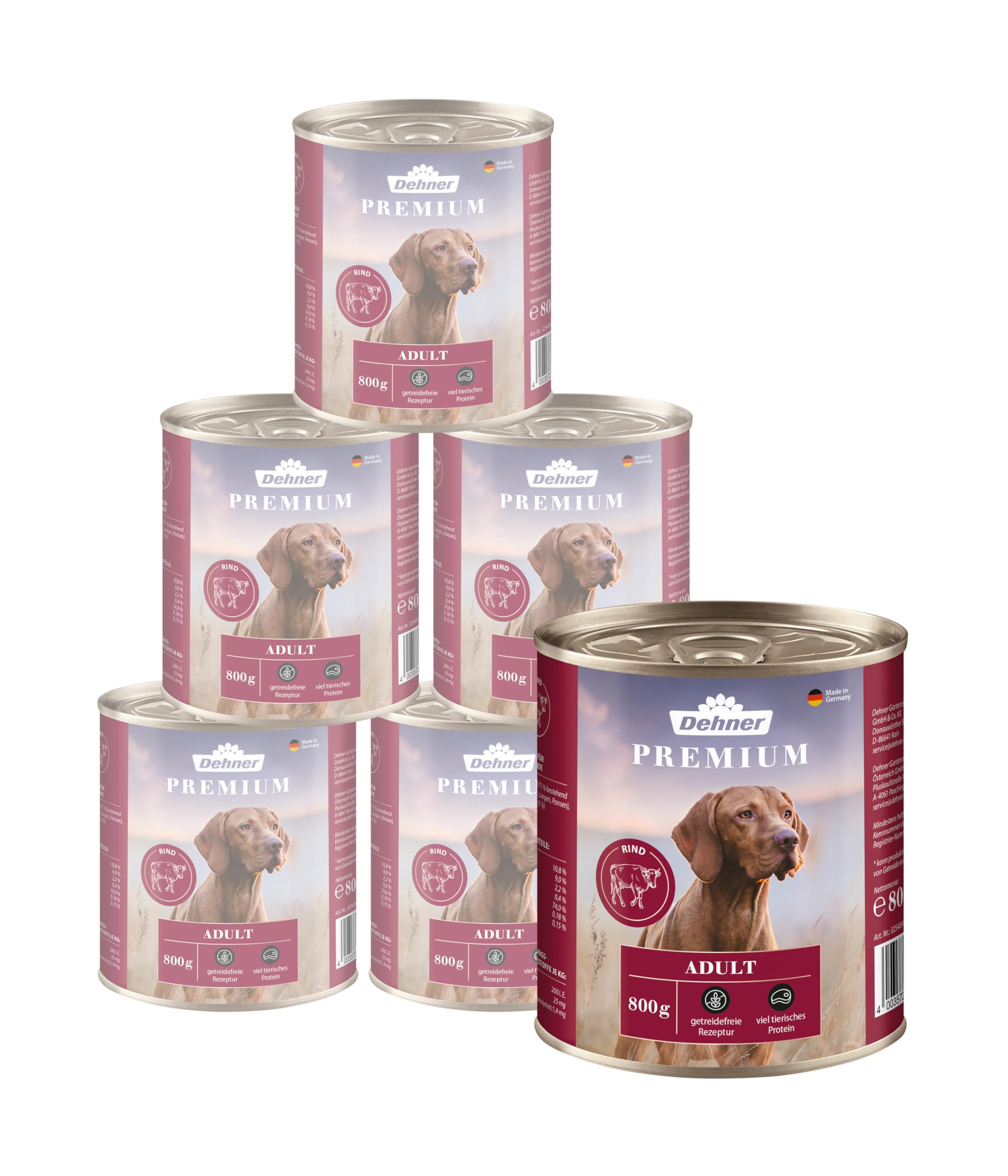 Dehner Premium Rind Wild Hundefutter Nass 6x800g getreidefrei