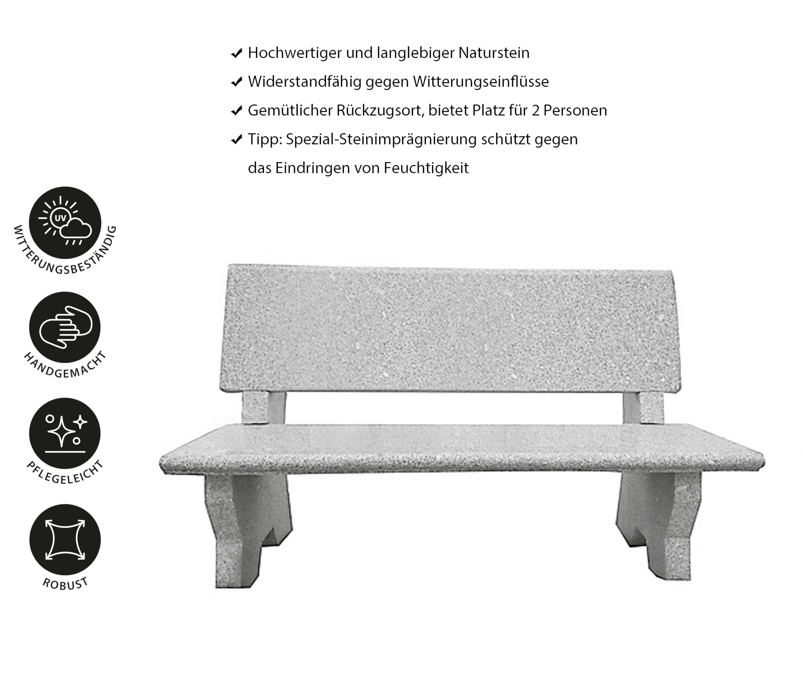 Dehner Premium Lovely Gartenbank 2-Sitzer Granit grau