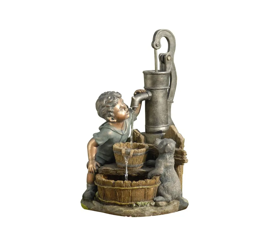 Dehner Junge Gartenbrunnen Polyresin LED 8L grau