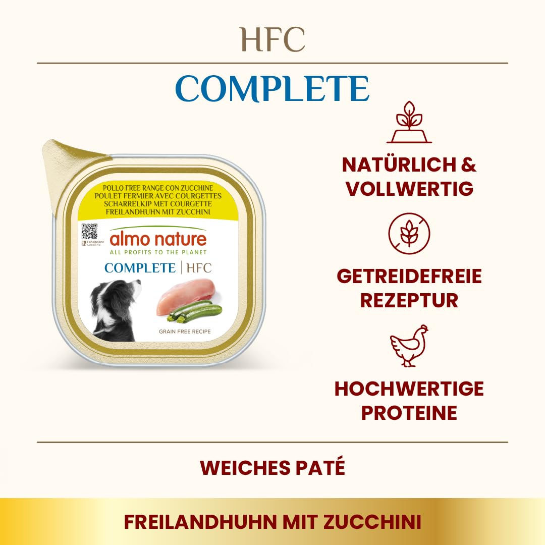 Almo Nature HFC Complete Hundefutter Huhn Zucchini 17x85g Paté
