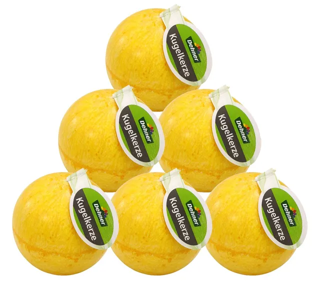 Dehner Kugelkerze 6er Set Ø 8 cm Stearin gelb rustikal