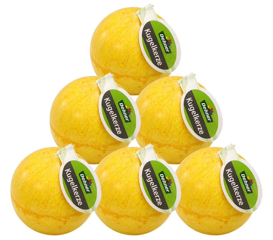 Dehner Kugelkerze 6er Set Ø 8 cm Stearin gelb rustikal