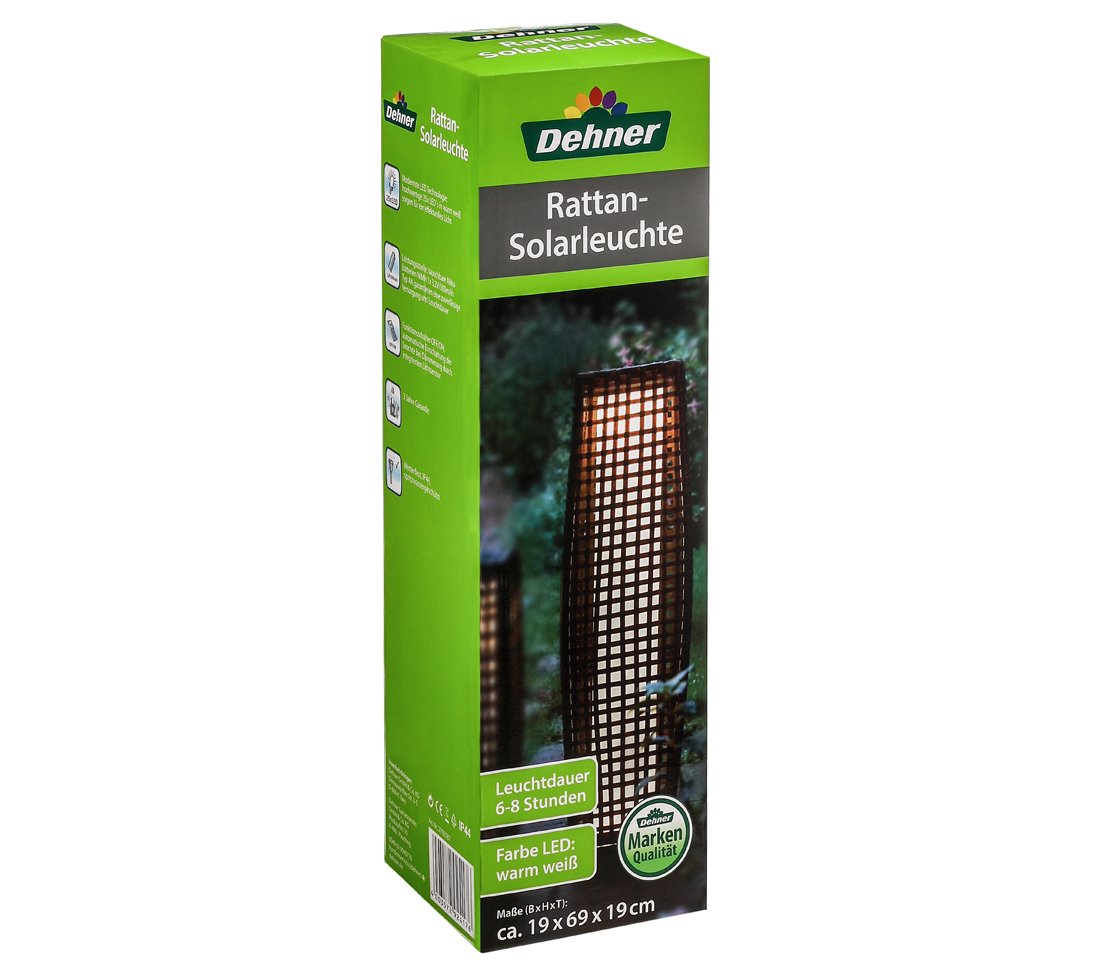 Dehner Pri Solarleuchte 69cm braun Rattan warmweiß