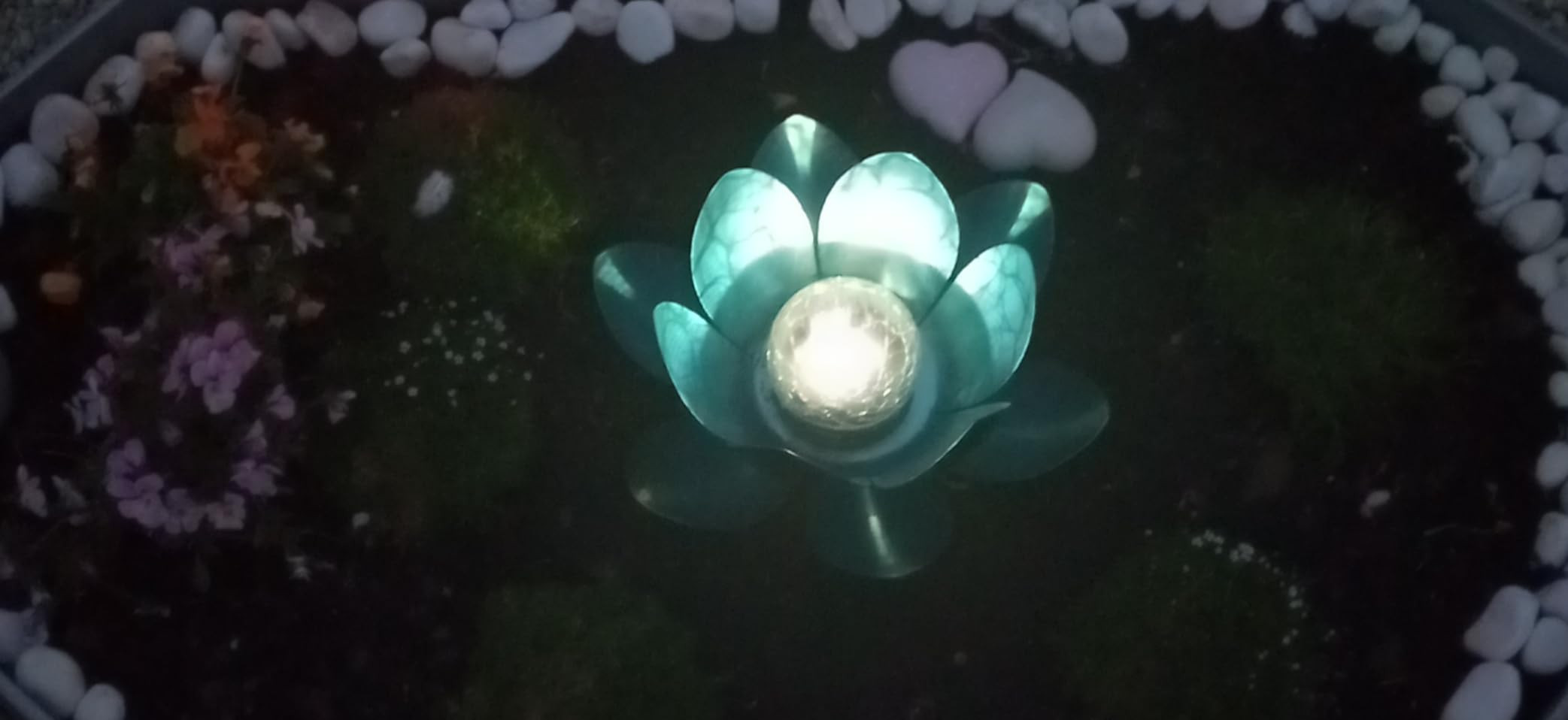 Dehner Premium Lovely Lotus Solarleuchte silber-blau Ø 27,5 cm