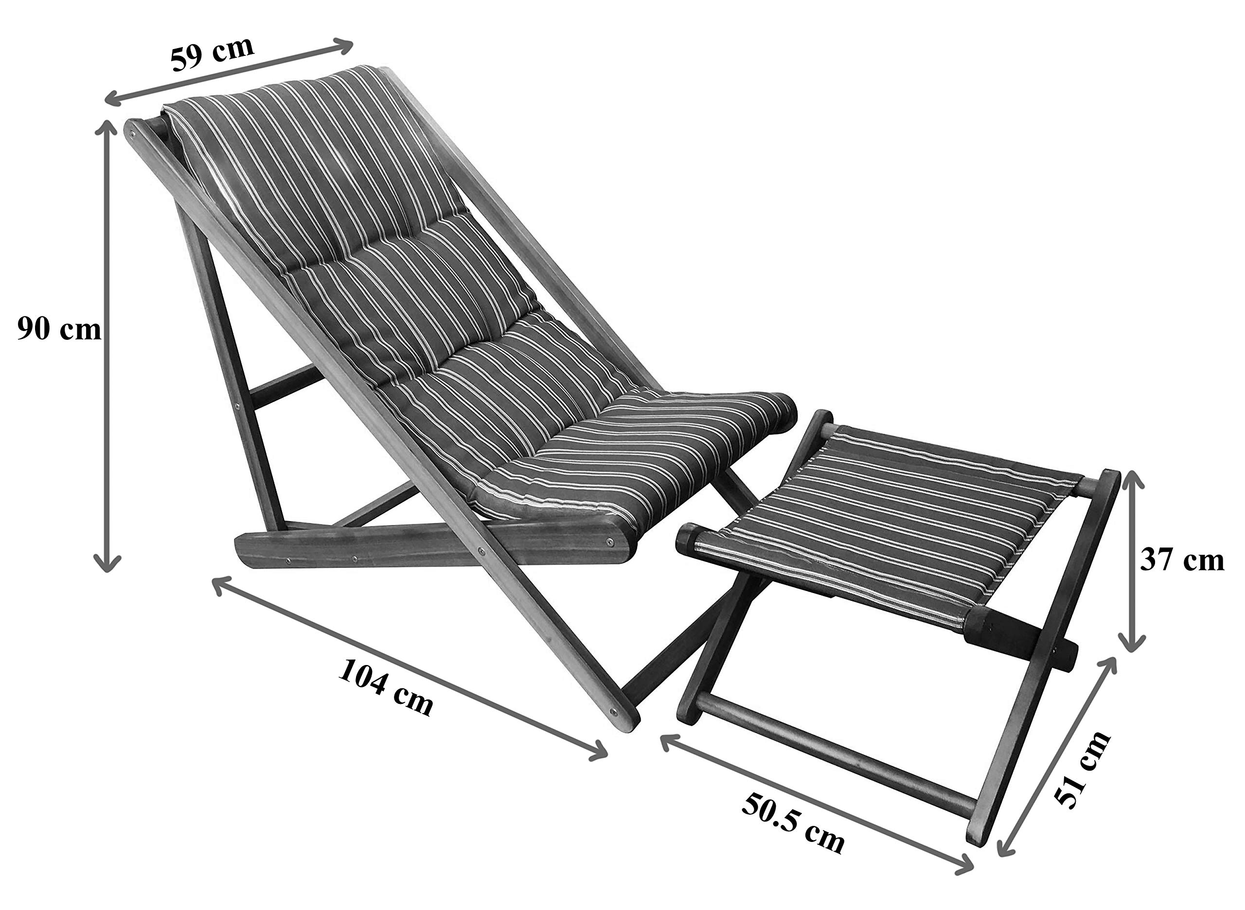 Dehner Macao Strandstuhl mit Hocker blau-weiß klappbar