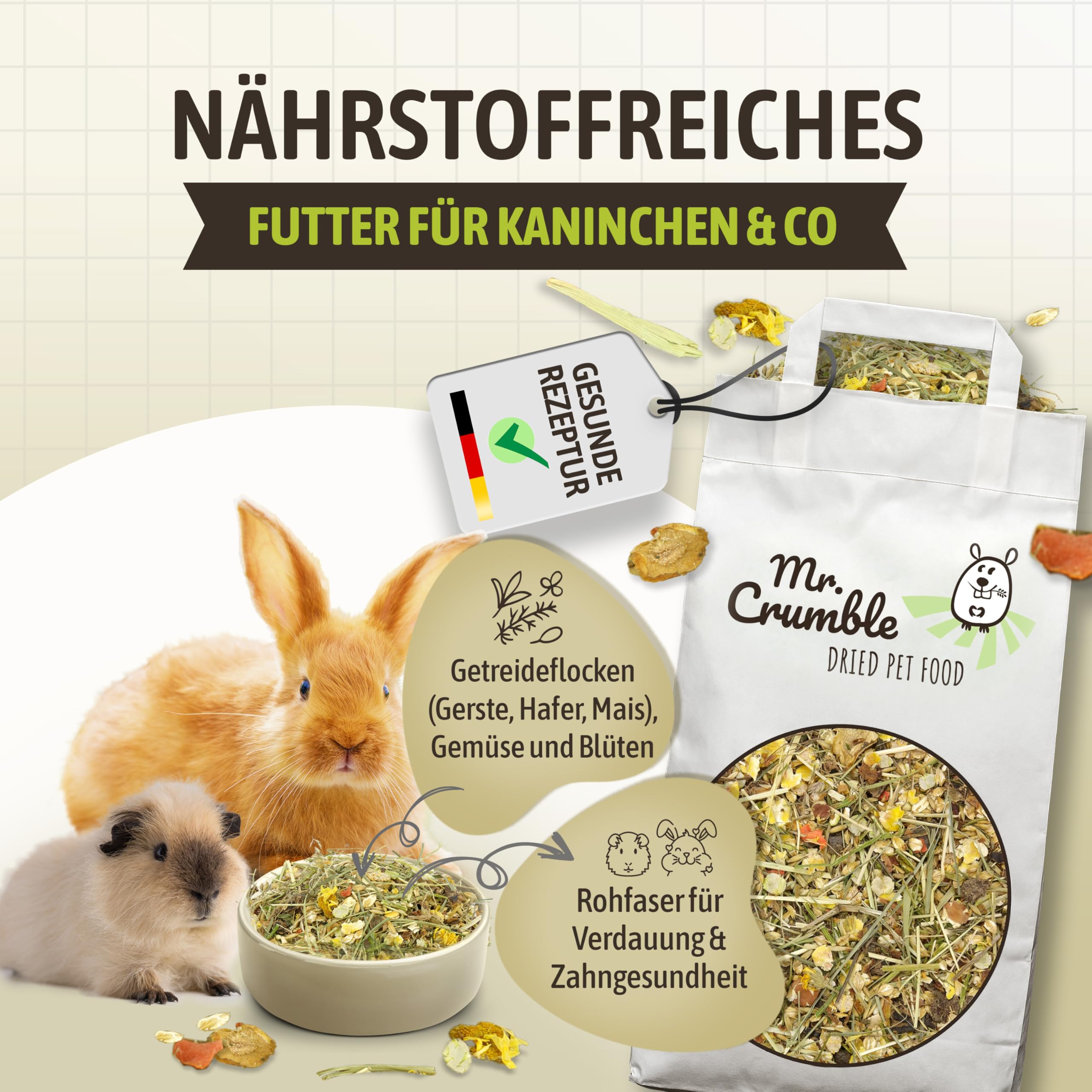 Mr. Crumble Kaninchenfutter Knuspermüsli 1,5 kg weizenfrei