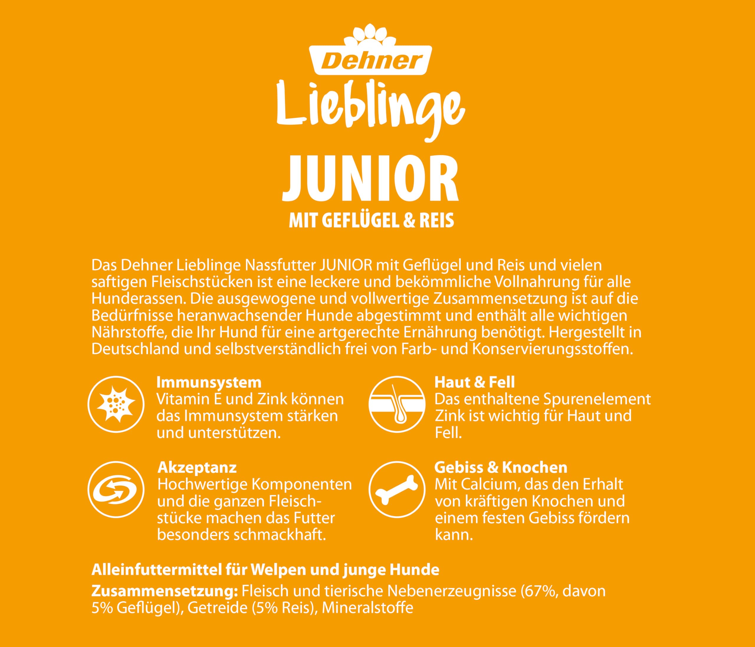 Dehner Lieblinge Junior Geflügel Hundenassfutter 6x800g Reis