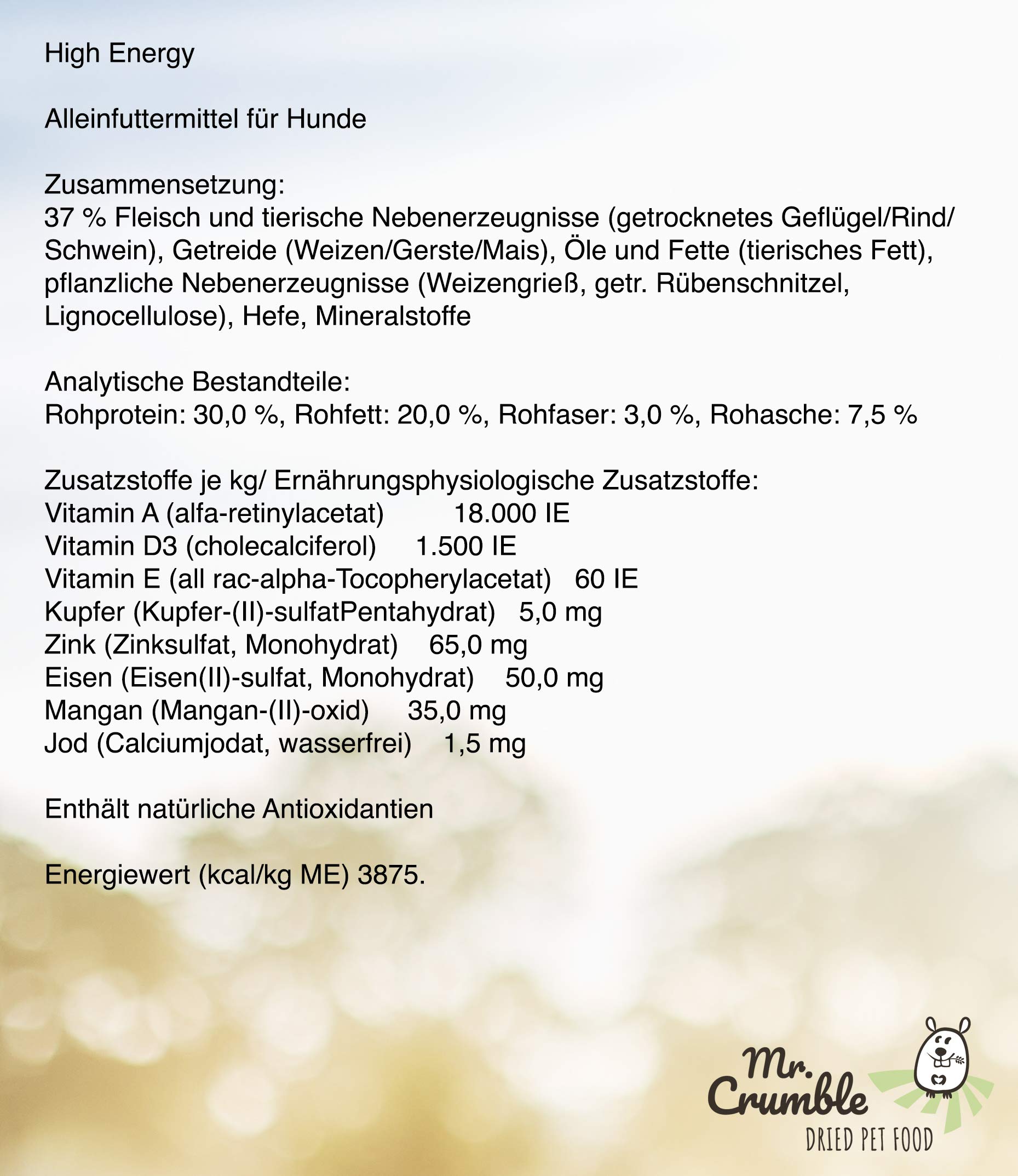 Mr. Crumble High Energy Hundefutter 15 kg energiereich